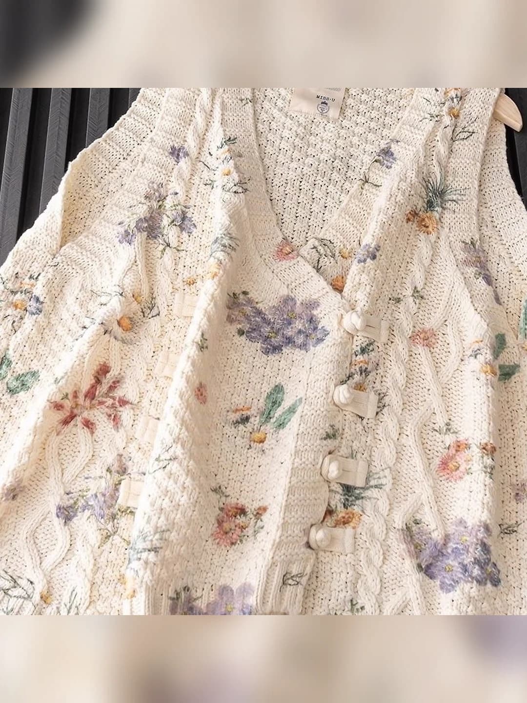 Women's retro knitted floral sweater vest, sleeveless, POLO collar, autumn