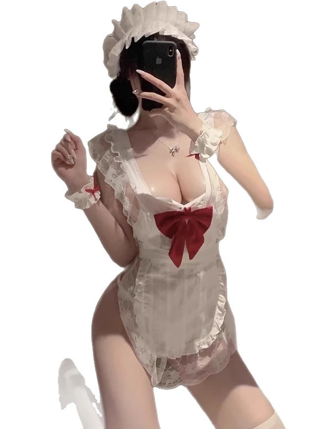 Women's plus size lace lingerie set: cute girl maid cosplay costume with apron
