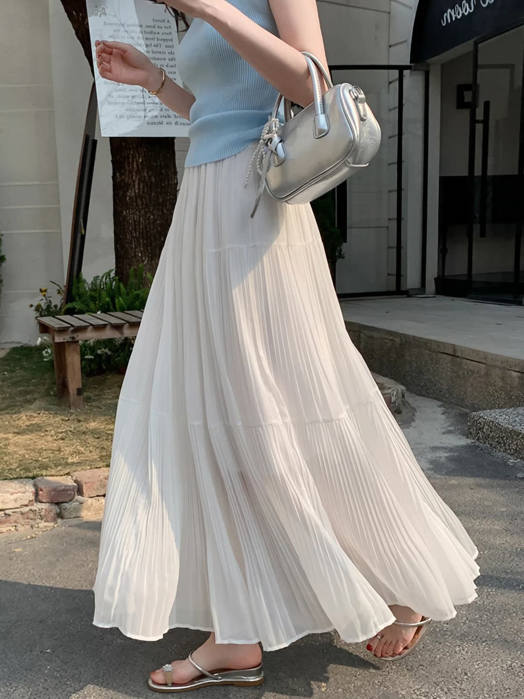 Women's pleated A-line skirt, long, high waist, retro, summer 2026