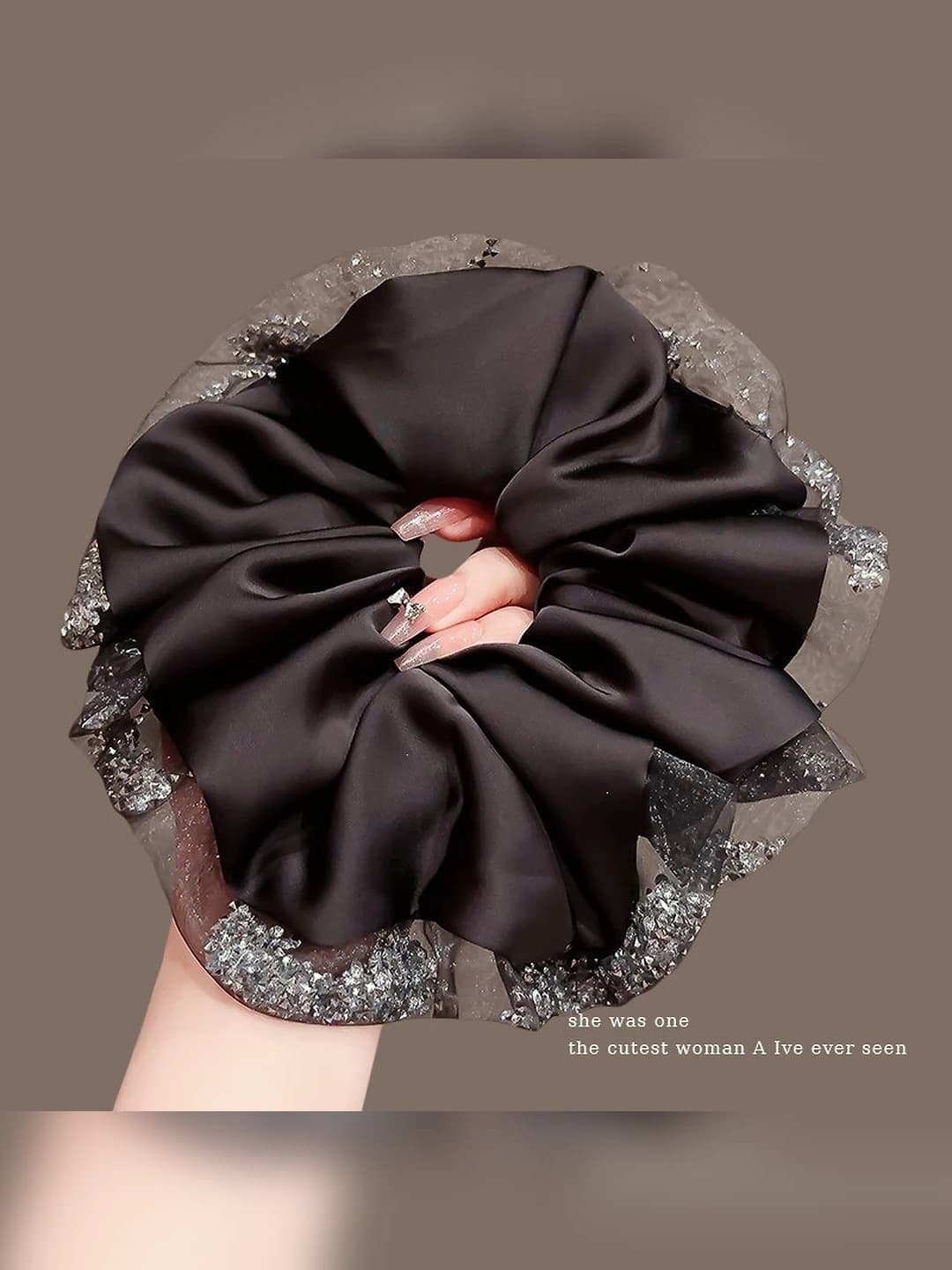 2#Mesh and rhinestone black large scrunchie approx. 16 cm