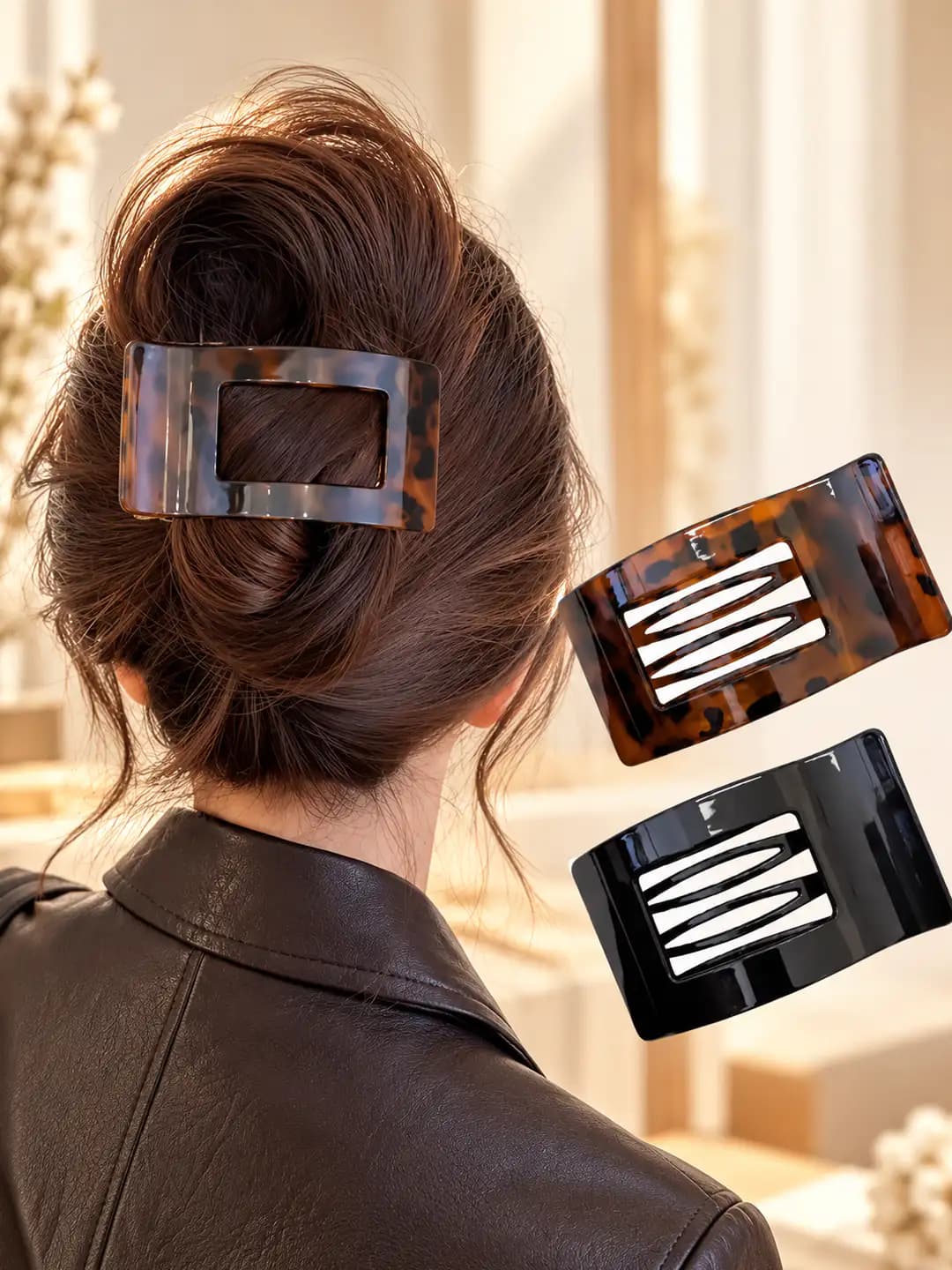 Women's hair clips and combs: large size, acrylic, handmade, oval shape, Korean style