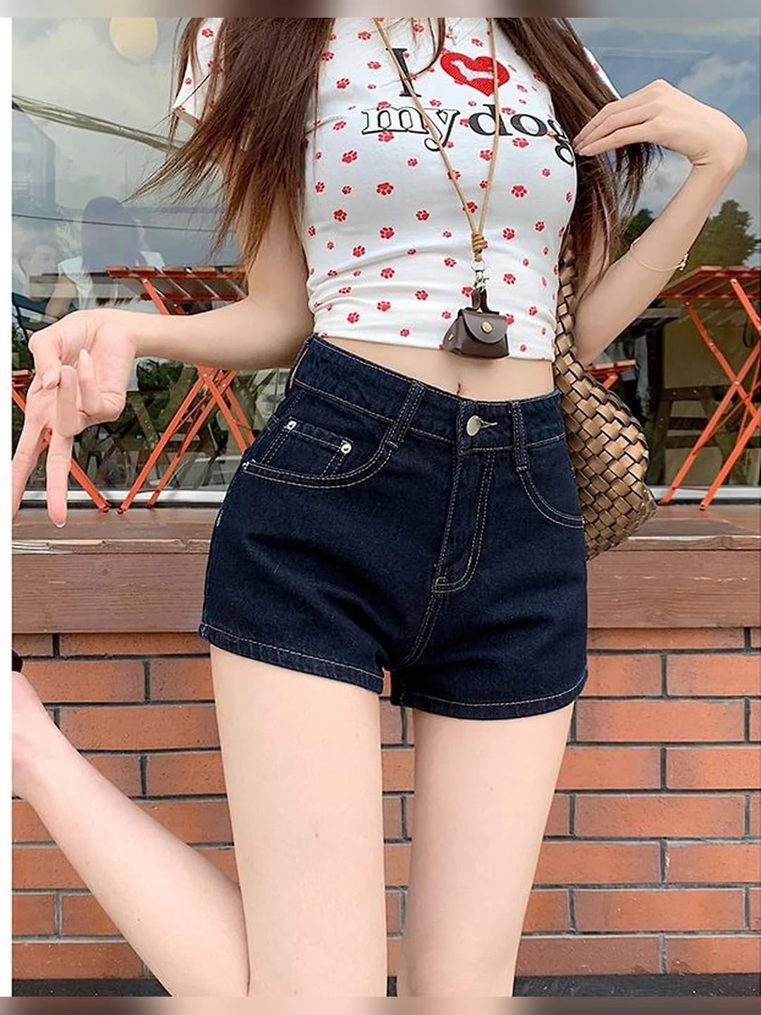 Women's straight cut denim shorts for spring-summer, slimming, casual, retro and ethnic style