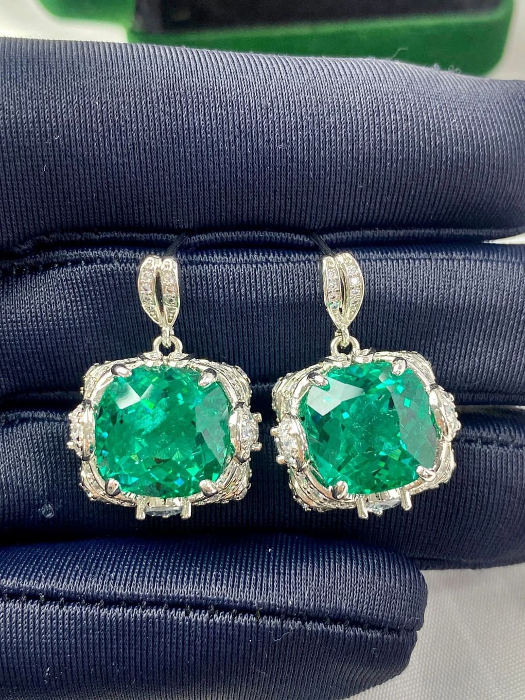 Green diamond studs (pair)