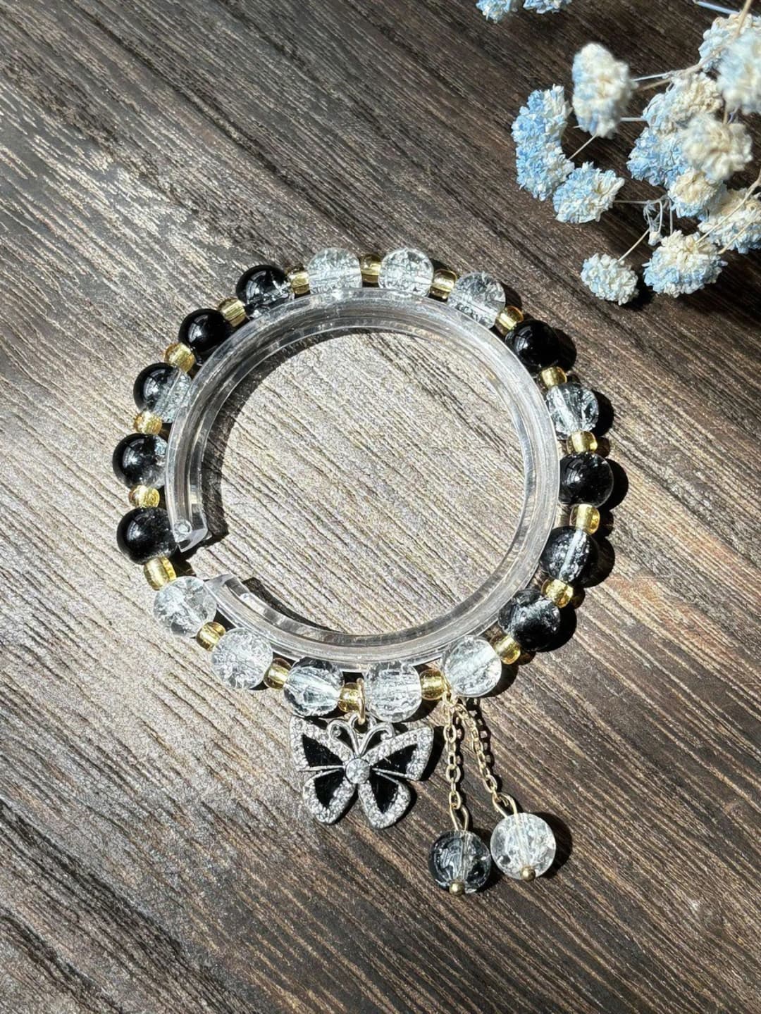 Kristal olmos kapalak qora bracelet