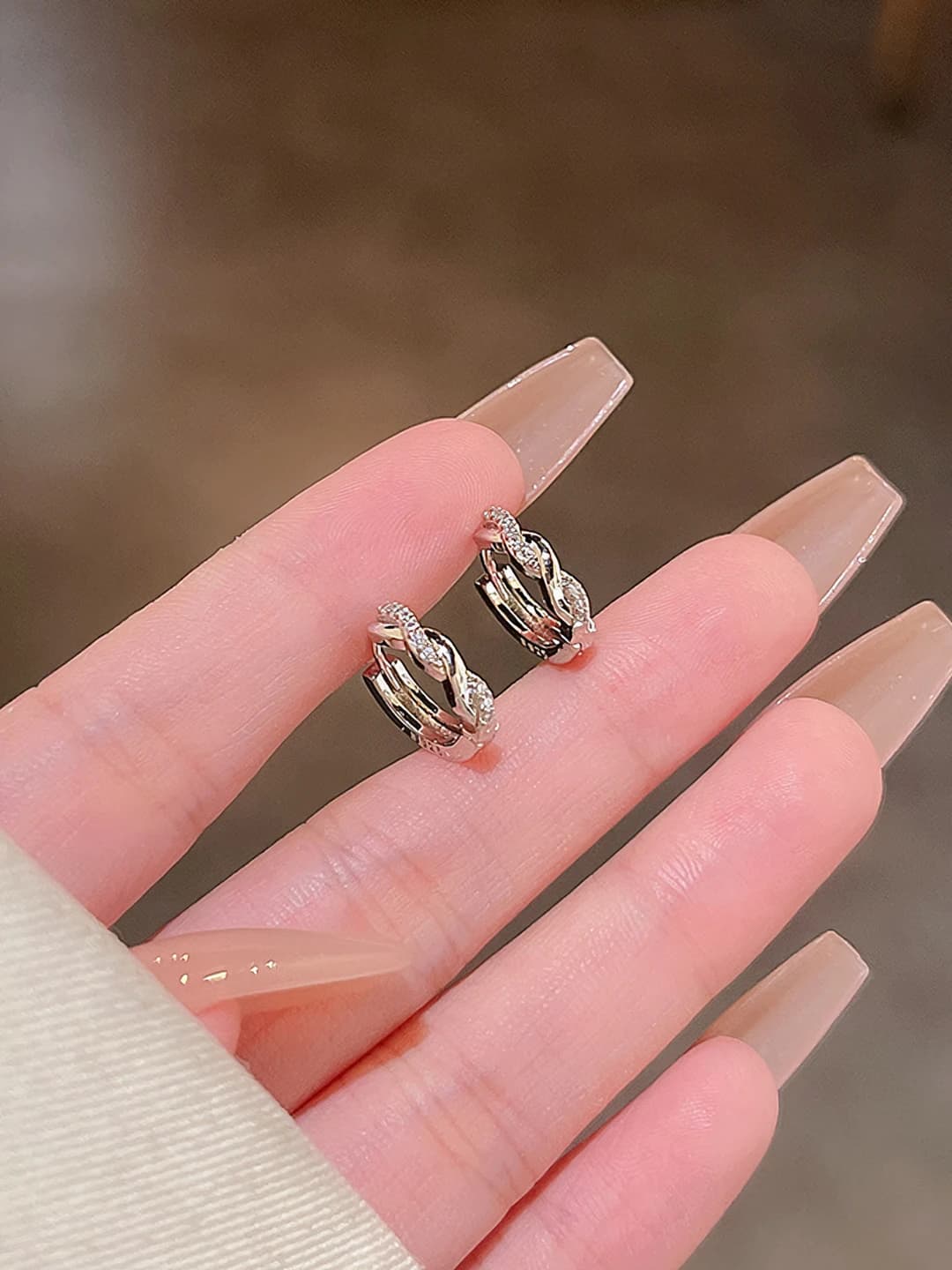 Women's small geometric circle zircon earrings, no need to remove for sleep, Korean style