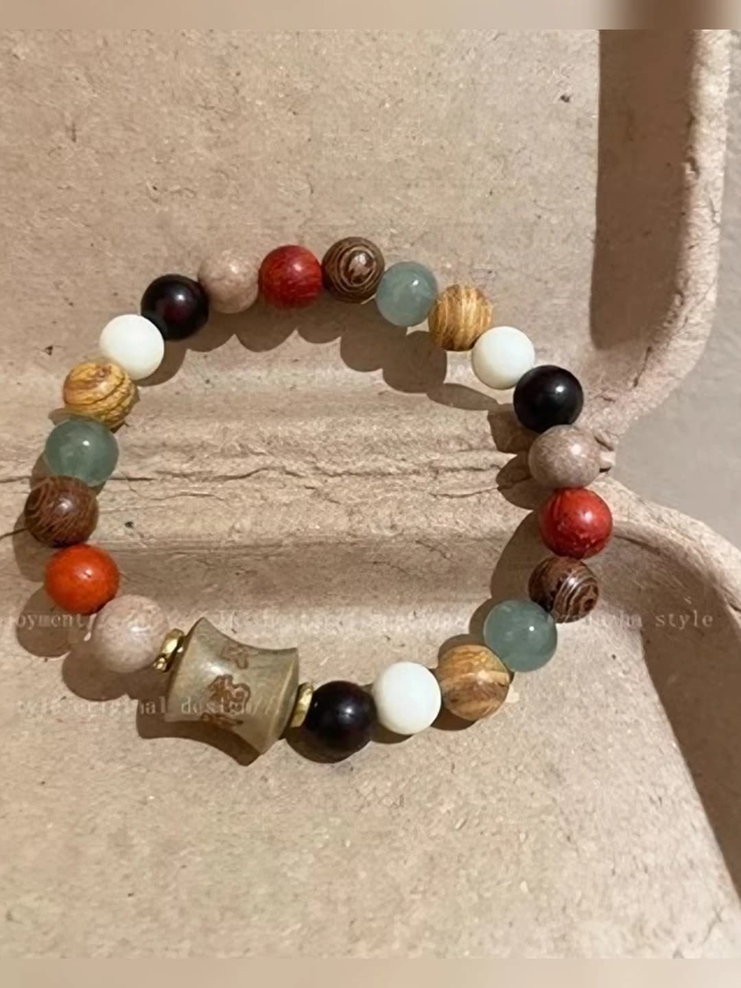 Multi-gem bamboo node wood bracelet