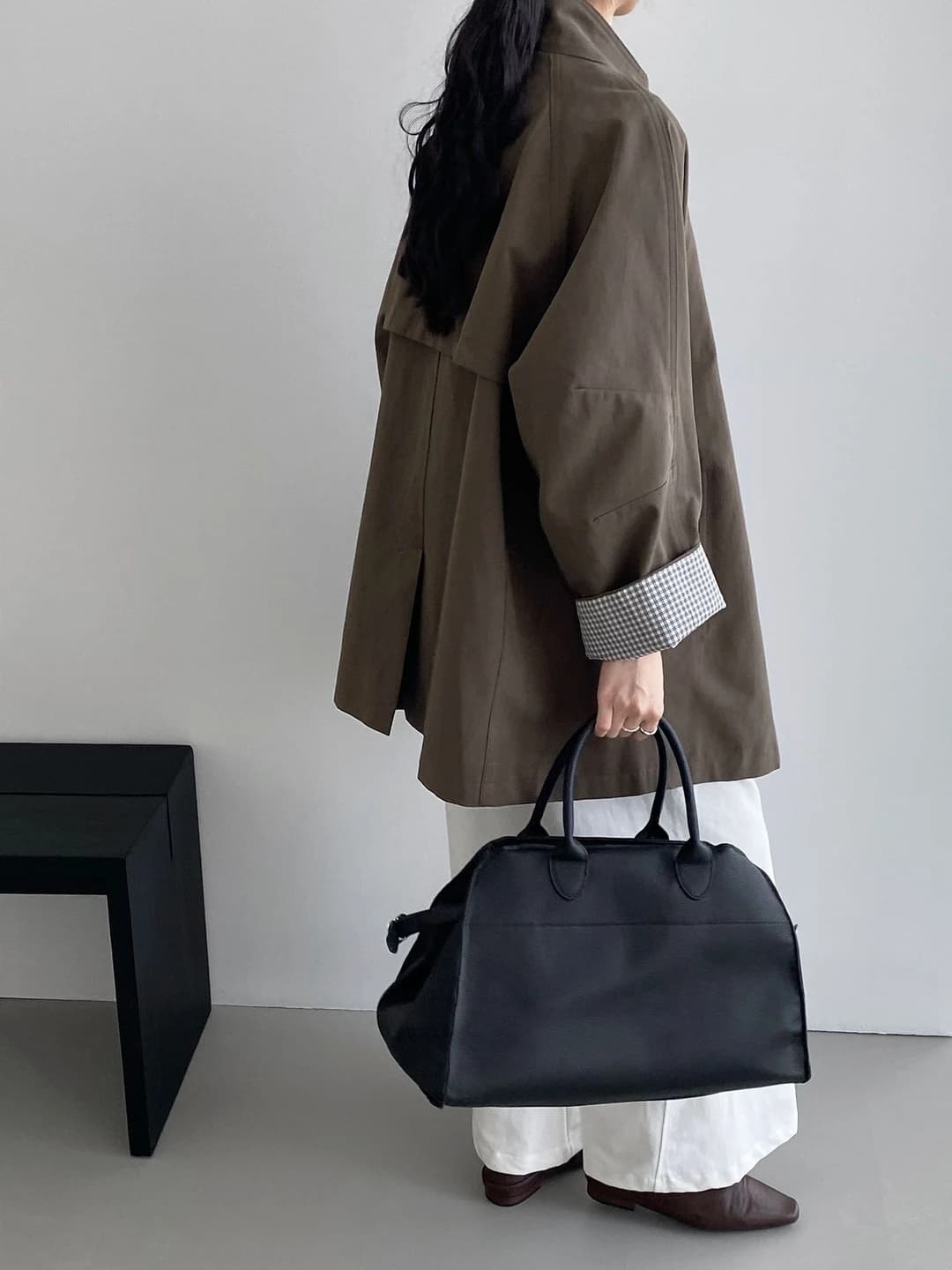 Women's retro trench coat, stand collar, loose fit, slimming, mid-length, for petite
