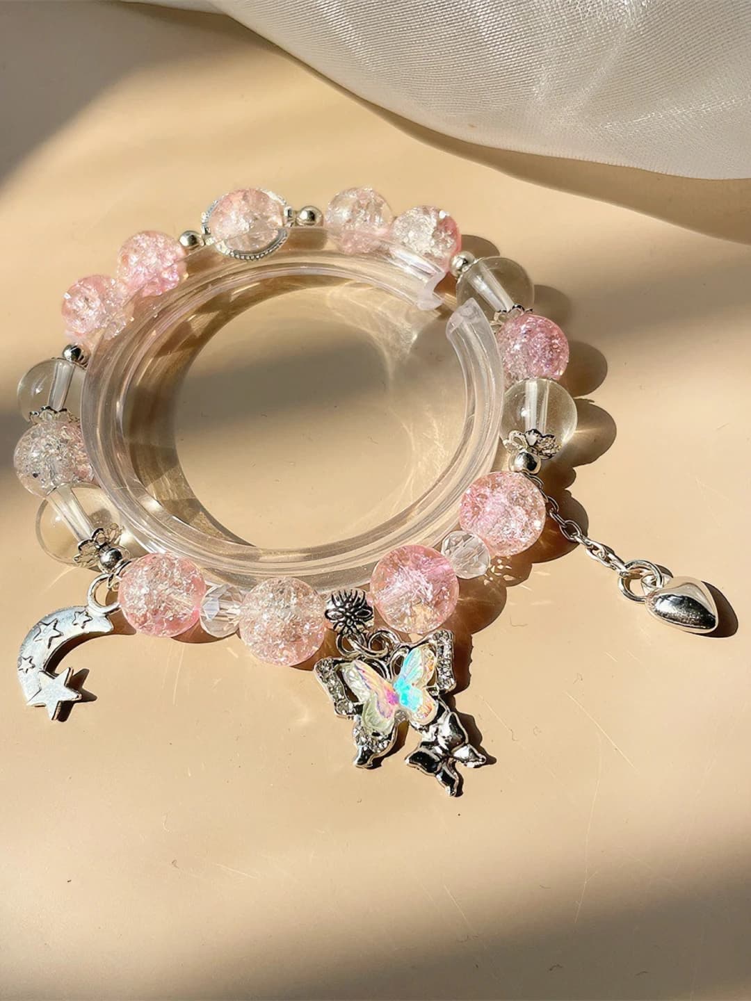 Star-moon pink butterfly bracelet