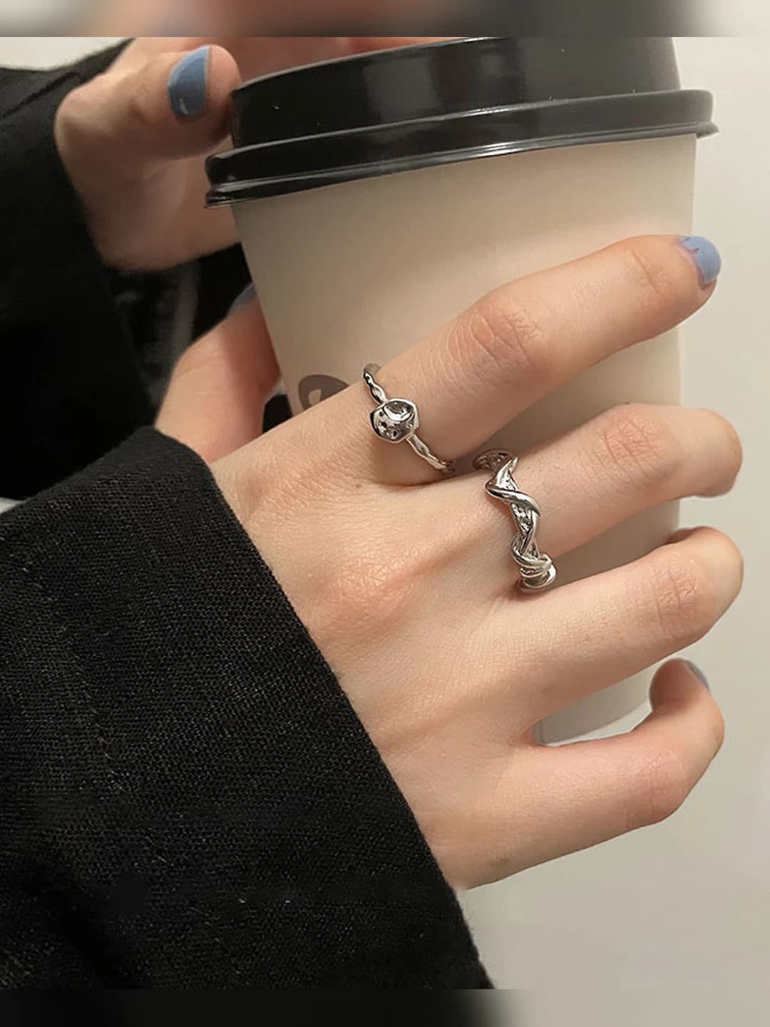 Women's copper ring with asymmetric geometric design and cable knit pattern in luxury style