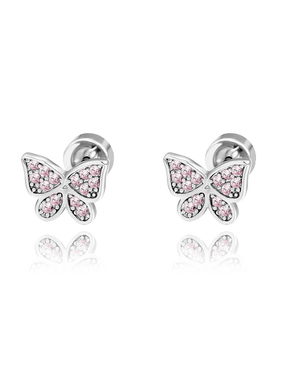 Women's copper stud earrings with zirconia flowers and butterflies in light luxury style