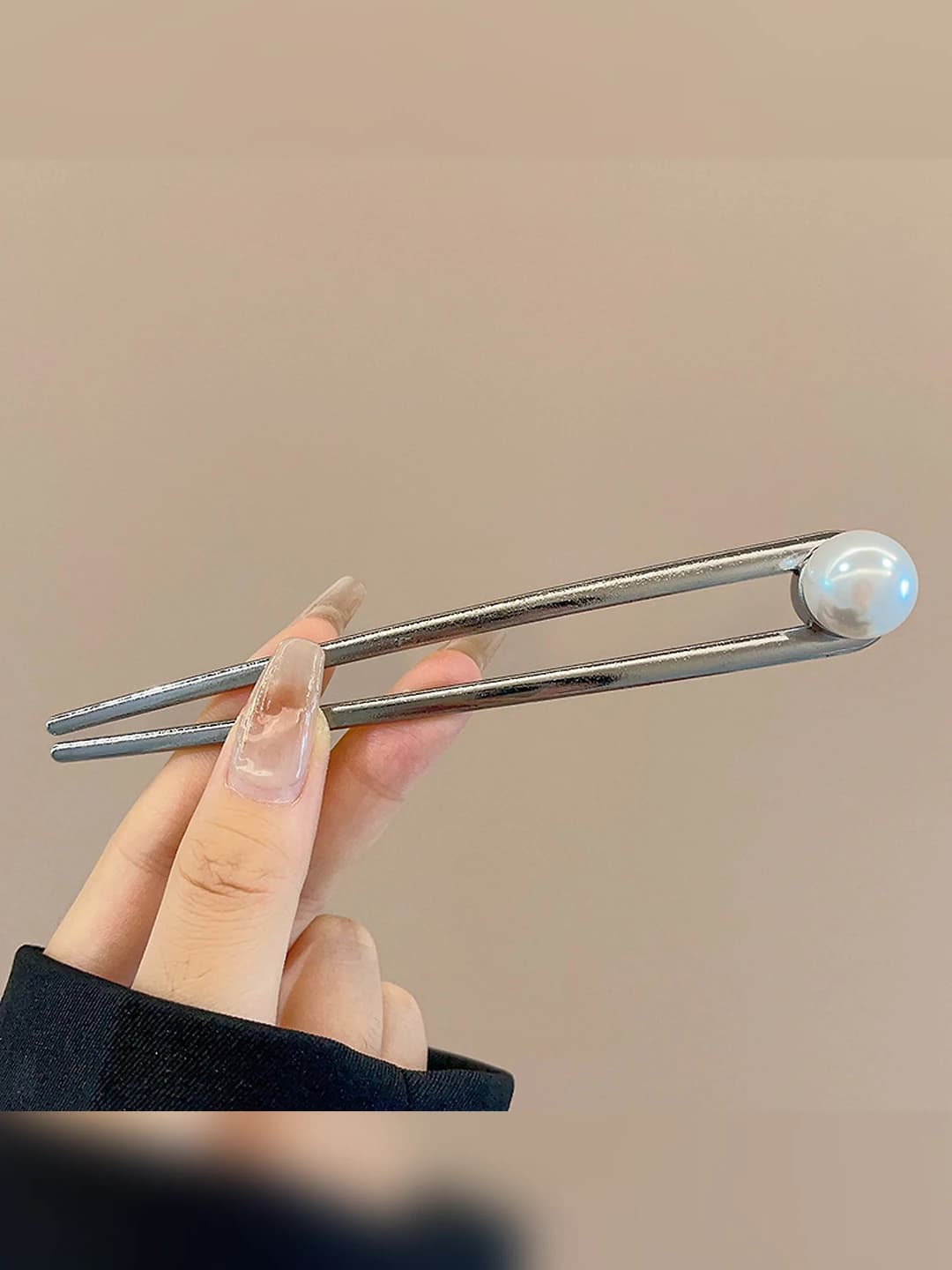 Black gold pearl hairpin - 14.3 cm