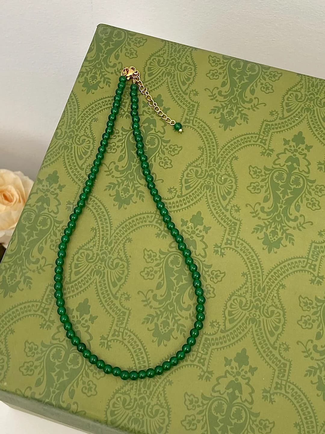 4mm green chalcedony necklace