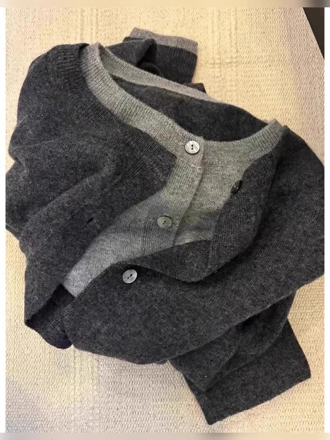 Women's spring color-block knit cardigan, crew neck, long sleeve, casual style