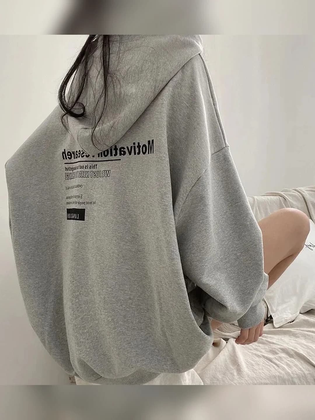 Women's fleece-lined, thickened, loose fit, mid-length, long sleeve, casual style hoodie
