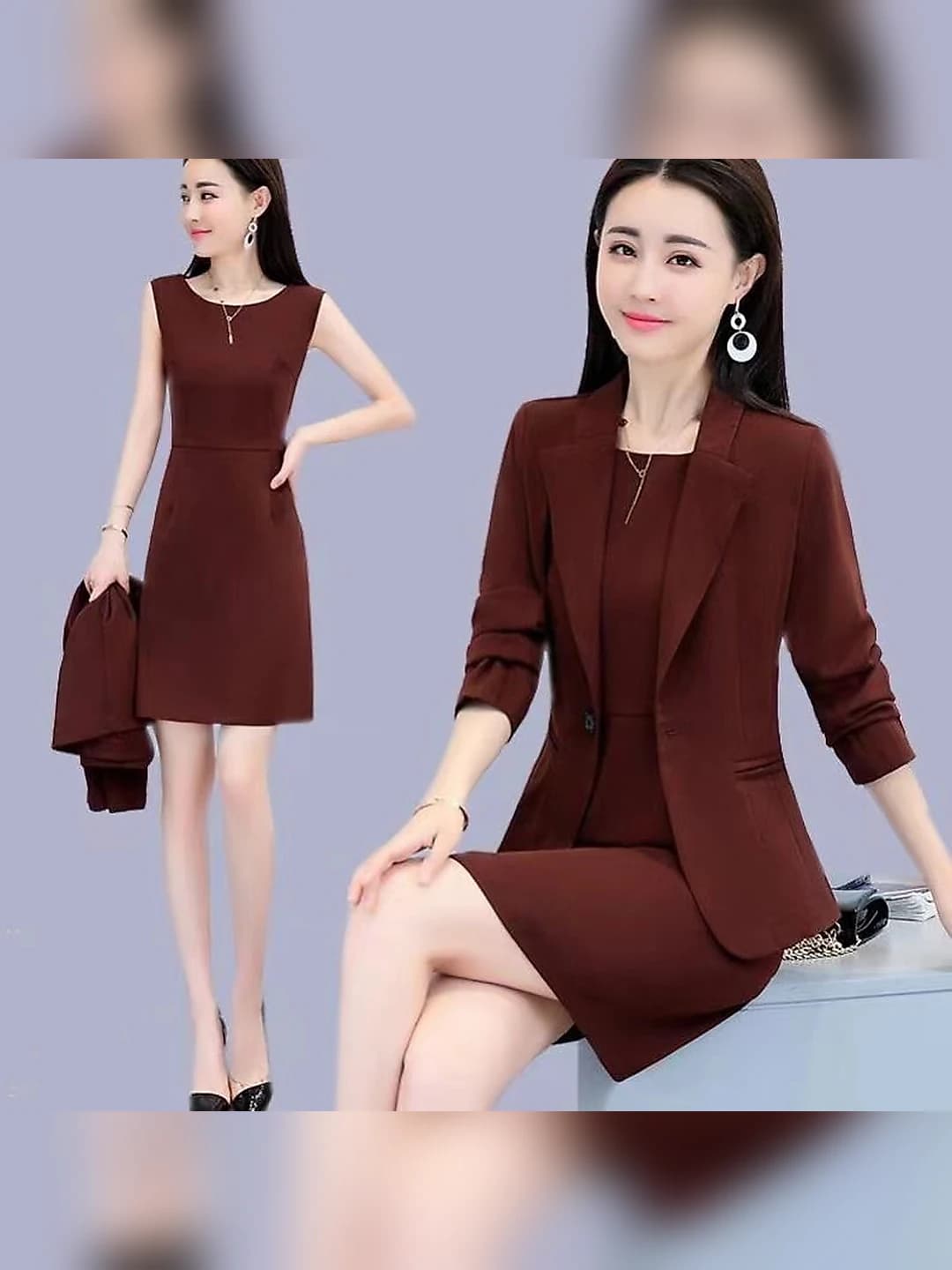Women's spring-autumn casual blazer and dress set, slimming, loose fit, plus size