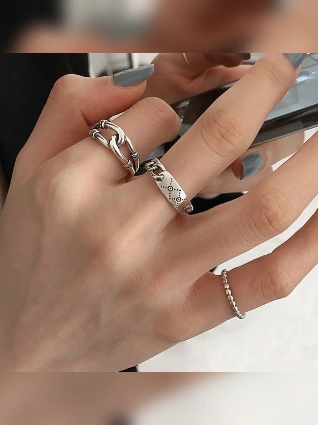 Women's retro cable knit silver open ring