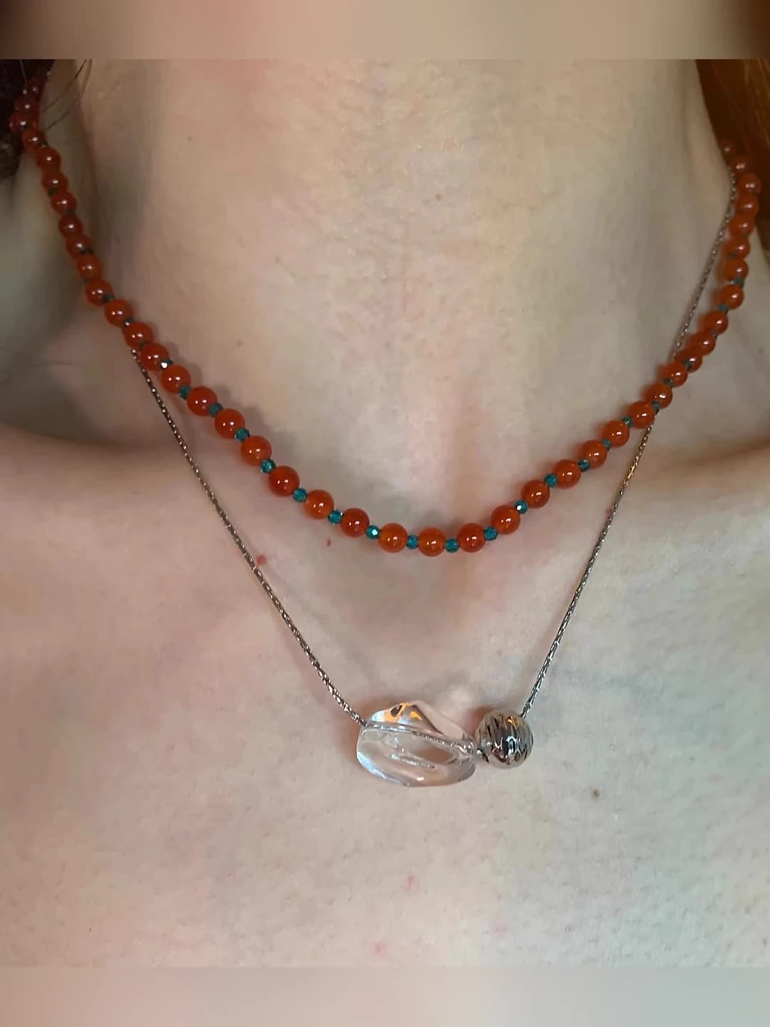 Women's red beaded necklace 2026, minimalist style, chain