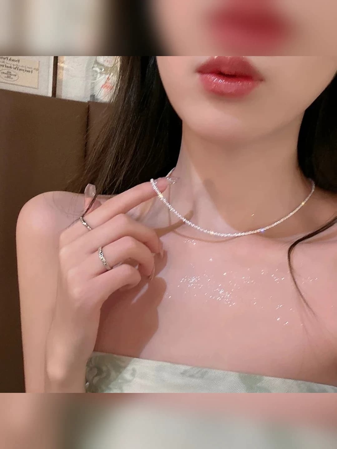 Women's chain necklace: geometric shape, shimmering design element, chic style, 41-50 cm