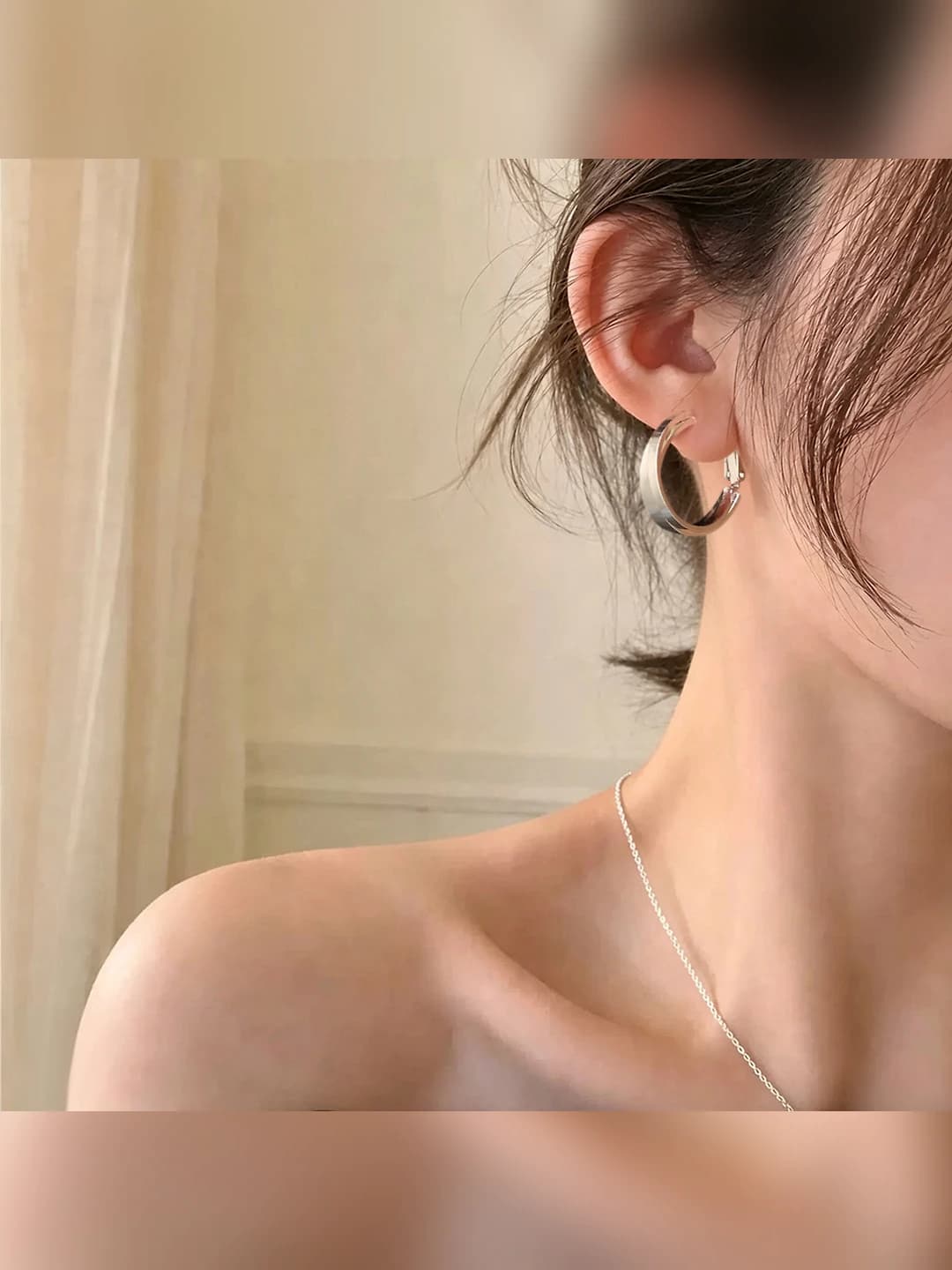 Women's copper earrings with 18k thick silver plating, double-layered, irregular design