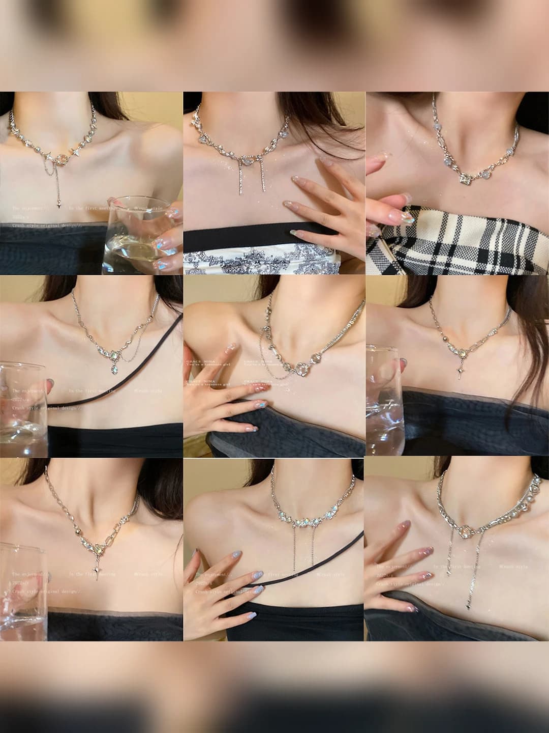 Women's heart-shaped collar chain with zircon and pearl in fresh sweet style, design element: fringe, geometric shape