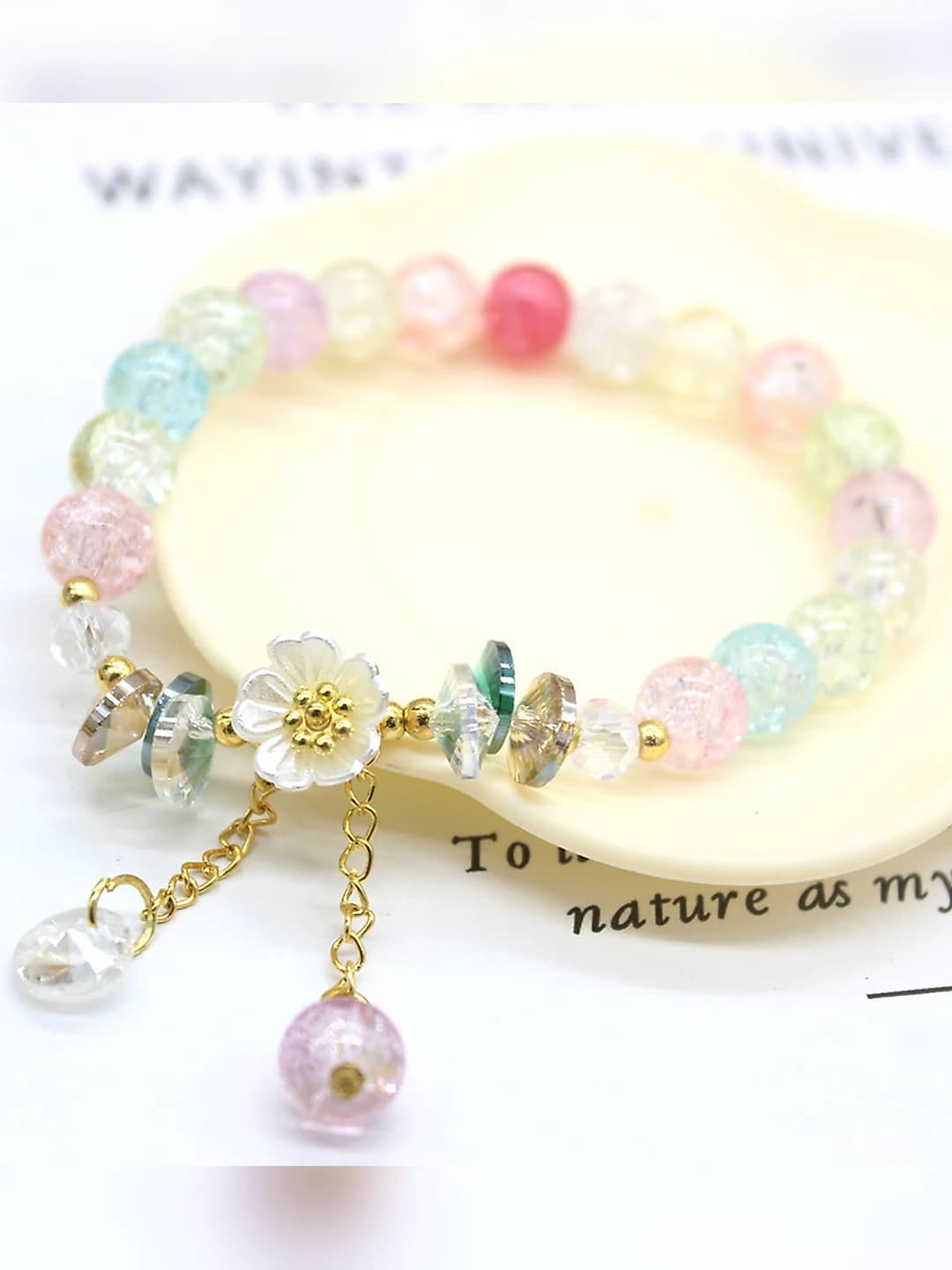 Women's crystal bracelet with camellia and daisy flowers