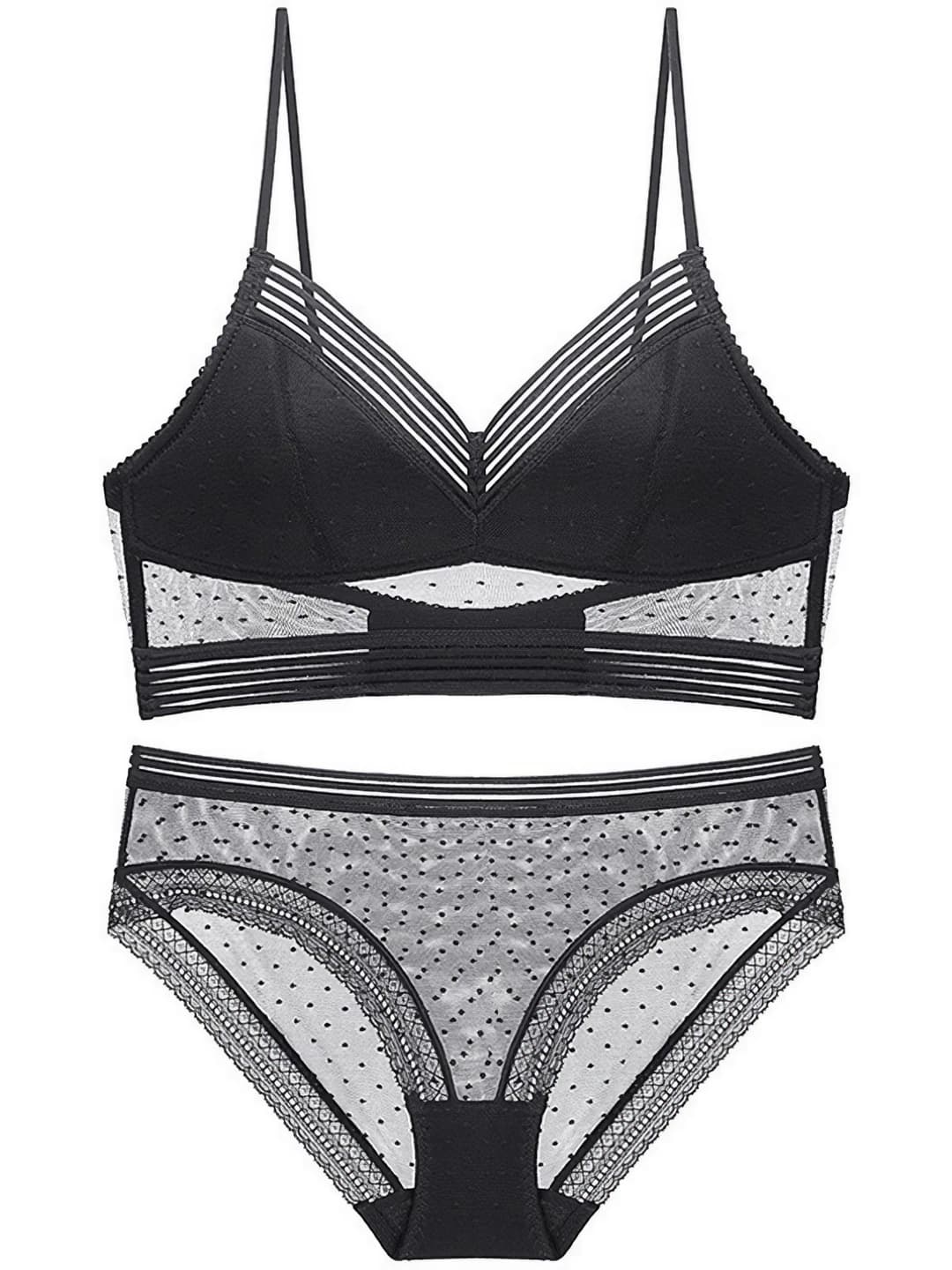 Women's underwear sets: thin lace bra and briefs in French style, U-shaped open back, minimizing effect, plus size