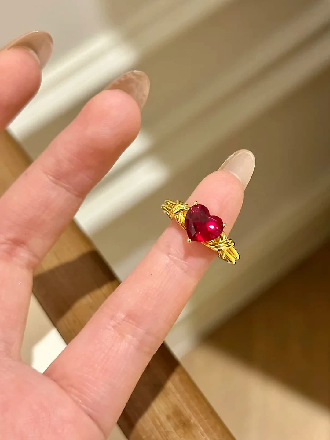 Heart red ruby ring