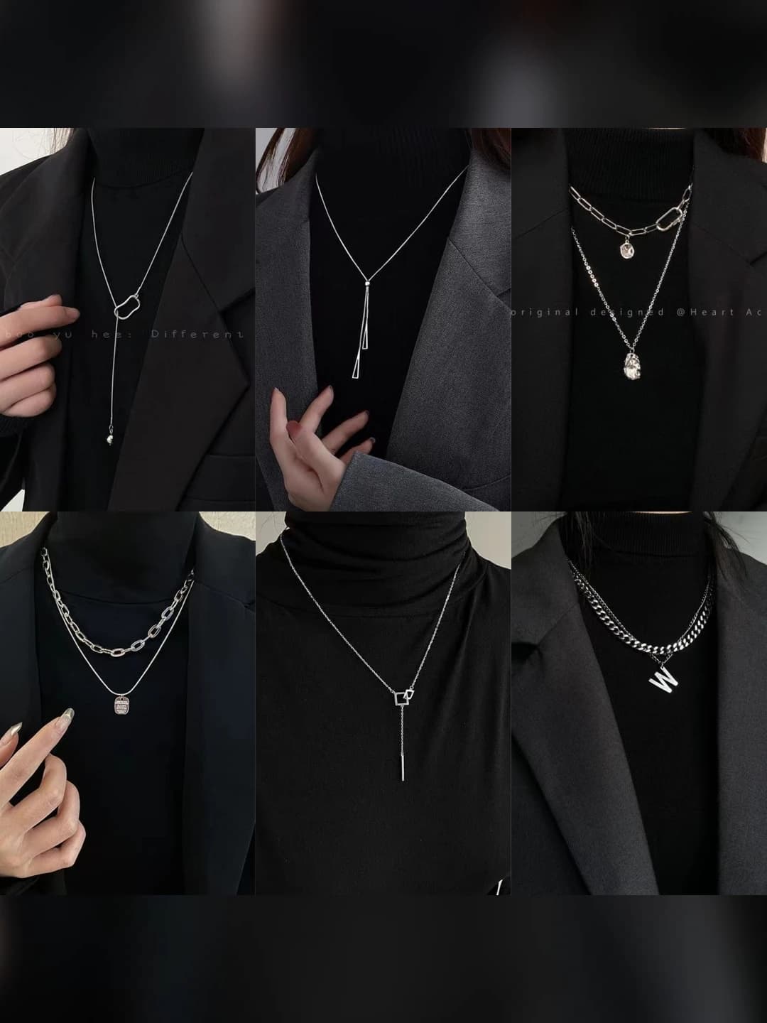 Women's two-layer chain pendant necklace, geometric design, sweet style