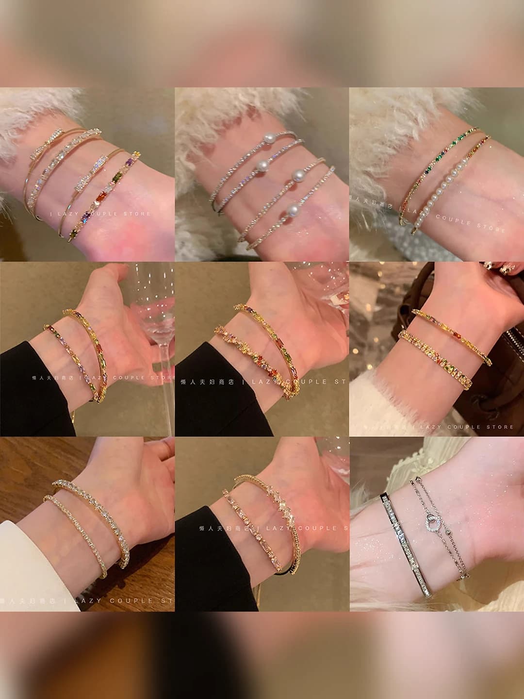 Women's Korean style double-layer zircon bracelet with twisted design and stones