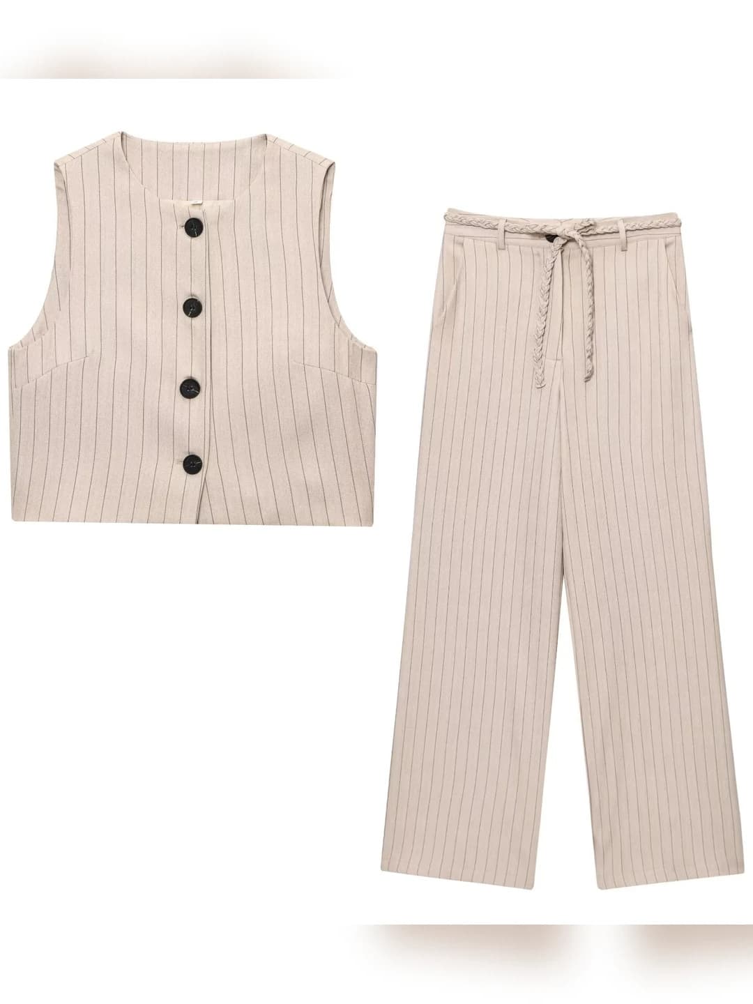Women's 2026 summer striped sleeveless tank top and straight cut trousers set (2 pcs)