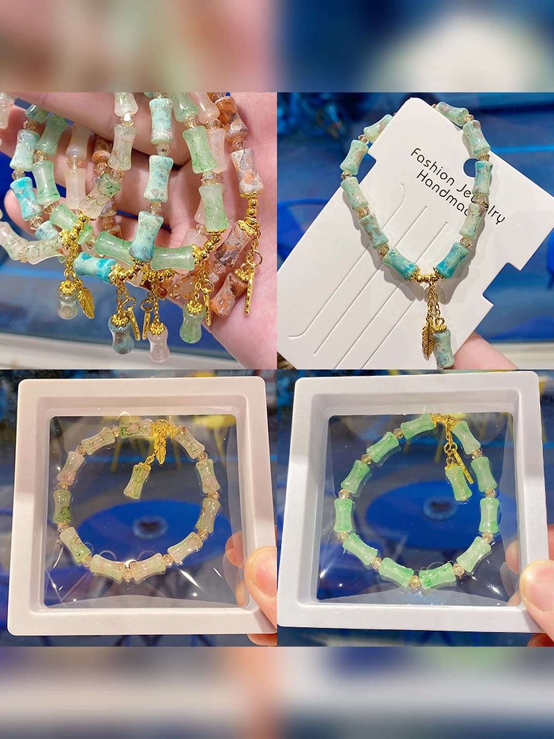 Women's retro style bracelet made of engraved glass, in box and bag