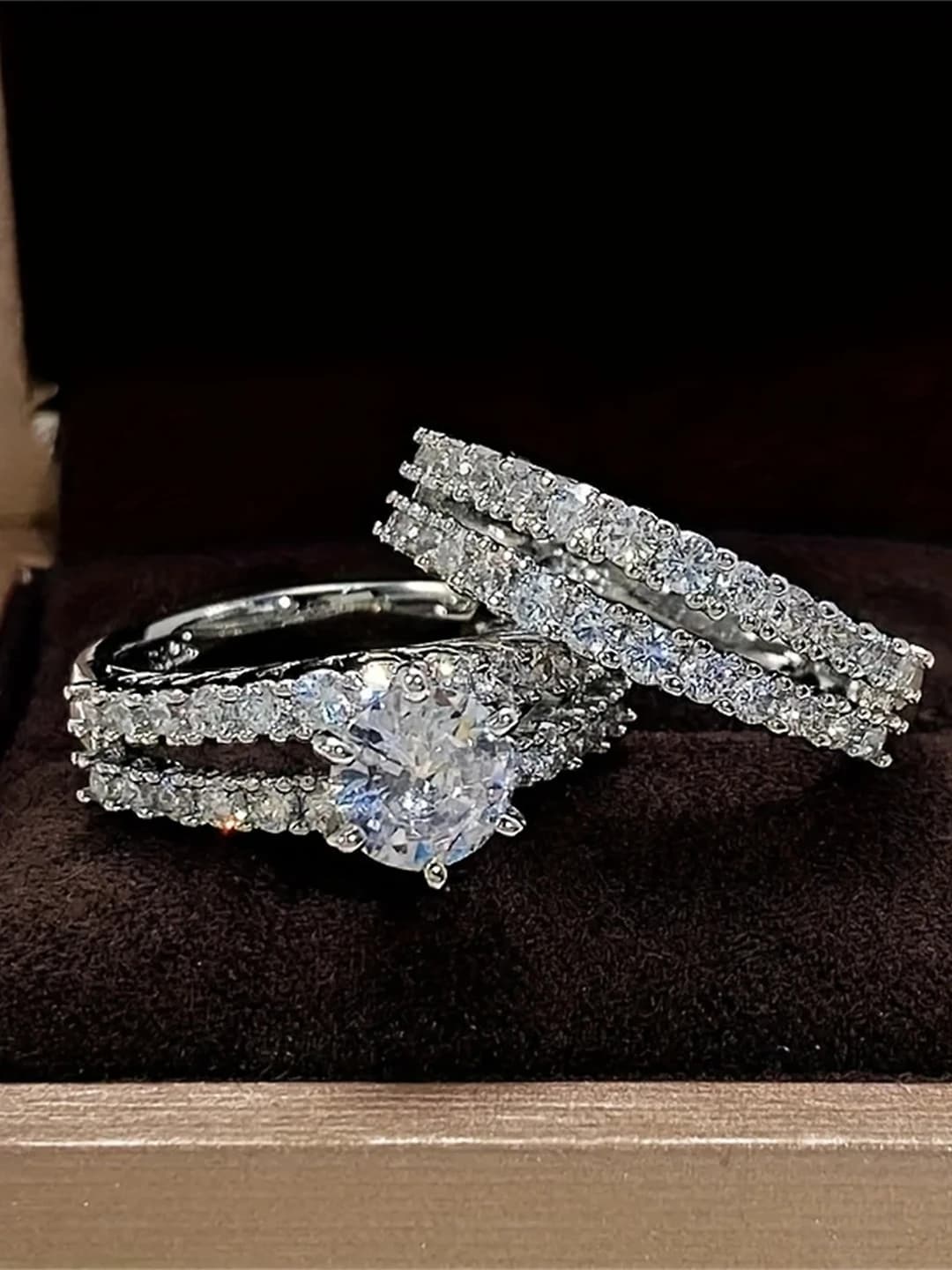 Women's two-layer zircon ring set, cut-out design element, European and American style, for wedding and evening event