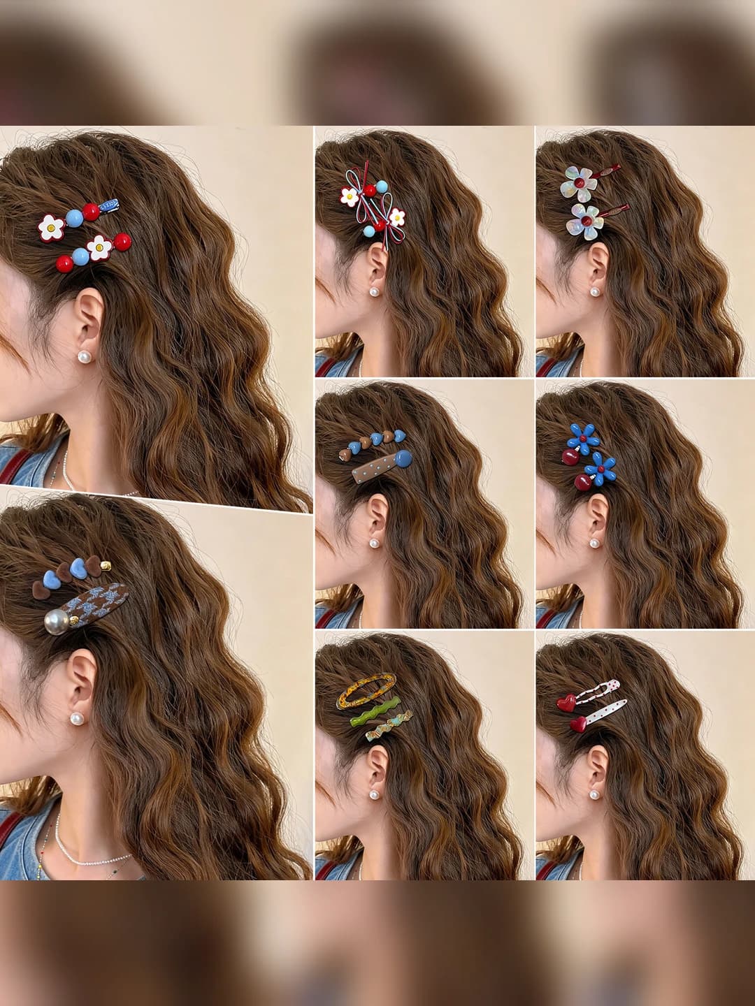 Women's side hair clips with flower design, 2026, contrasting colors, fresh and sweet style