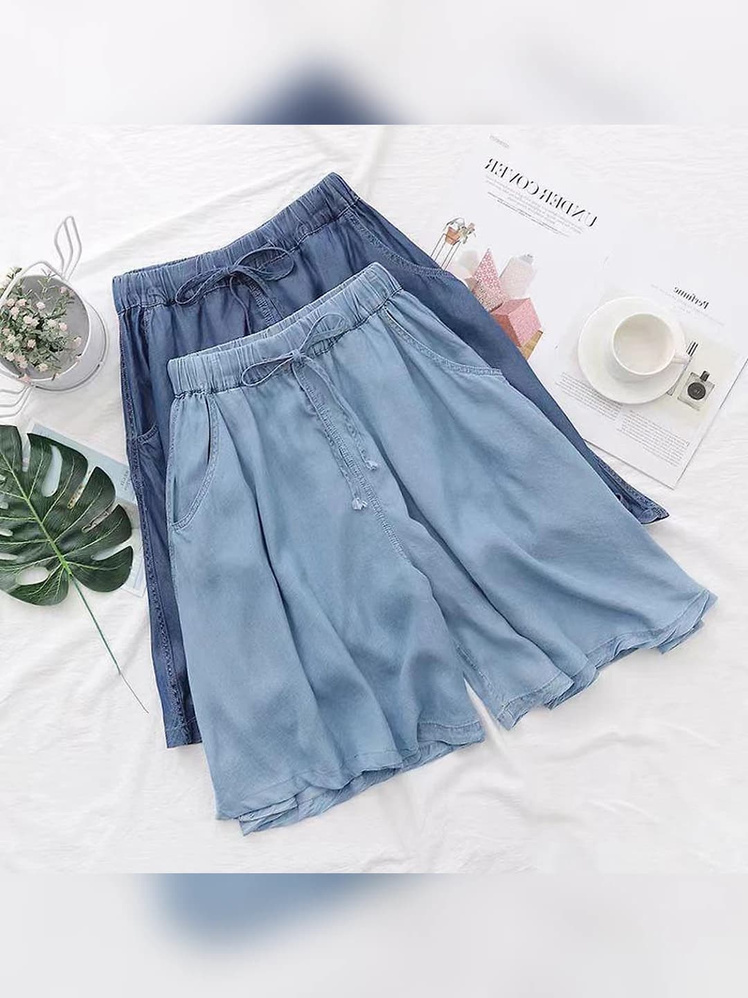 Women's casual shorts: ice-silk fabric, summer 2026, high waist, elastic waist, loose fit, slimming, knee-length shorts, rivet style