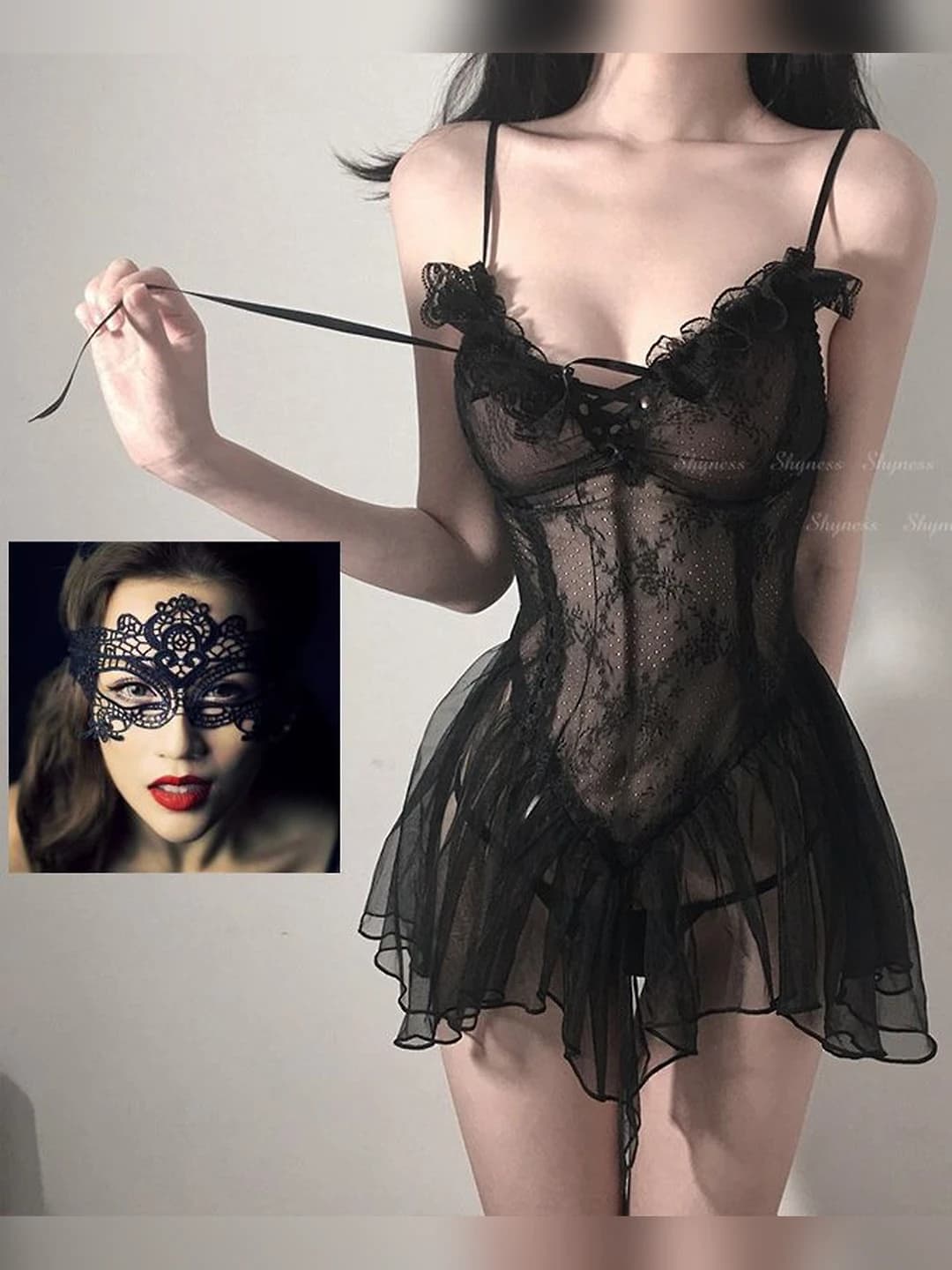 Black nightgown + mask