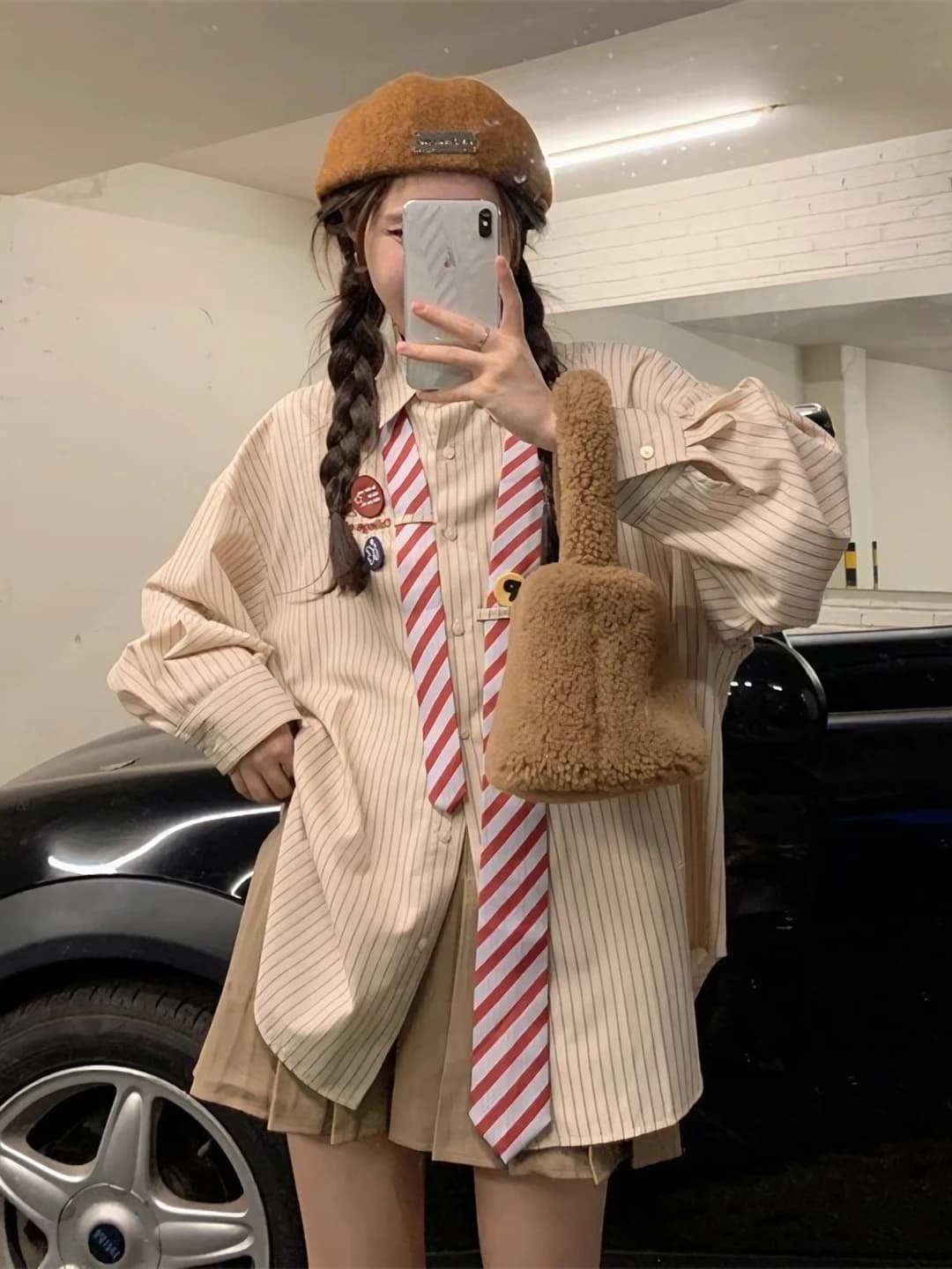 Women's long-sleeve striped shirt, casual, retro, spring-autumn, lapel collar, loose fit
