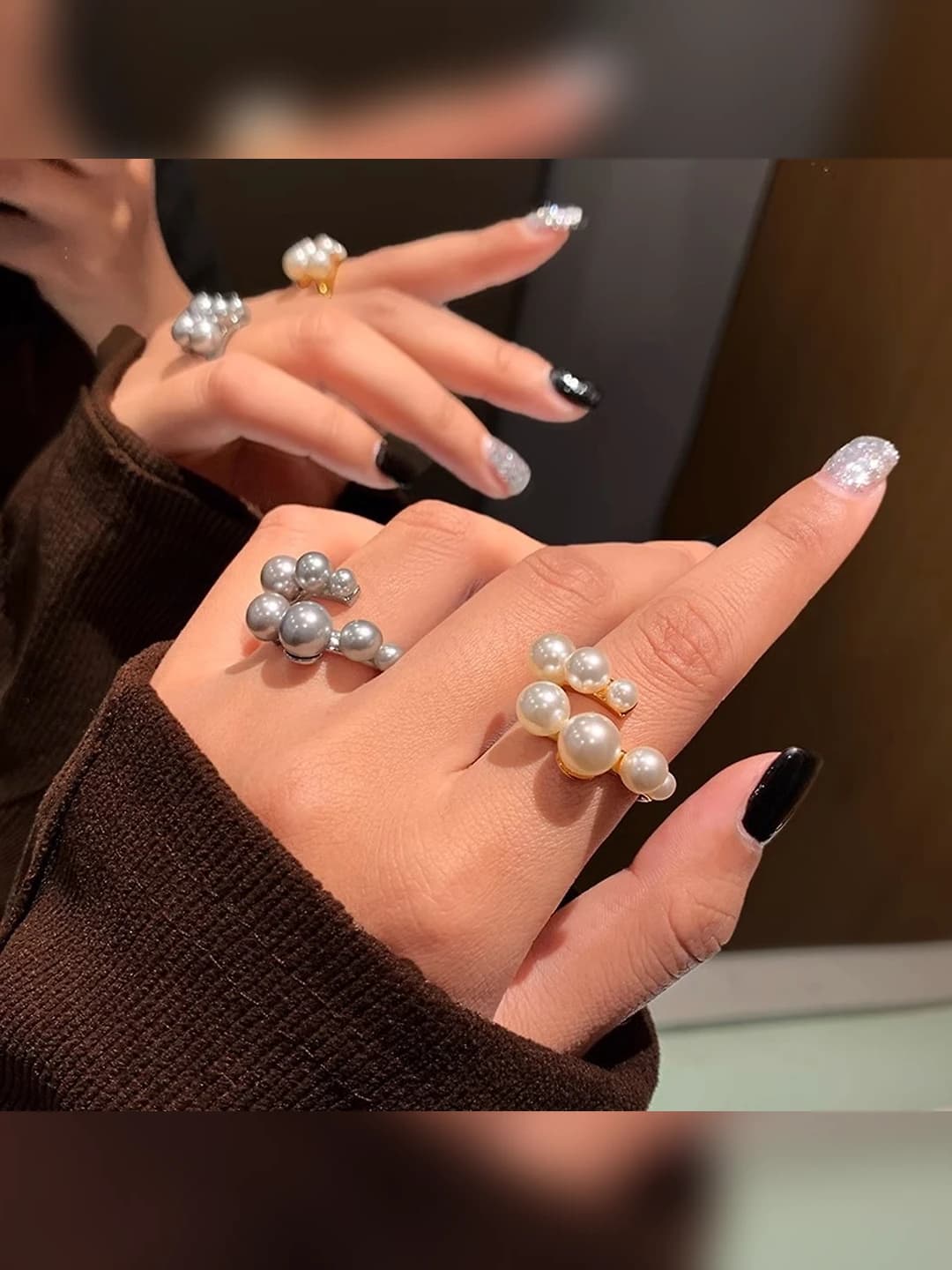 Women's two-layer gold adjustable index ring, geometric design element, light luxury style