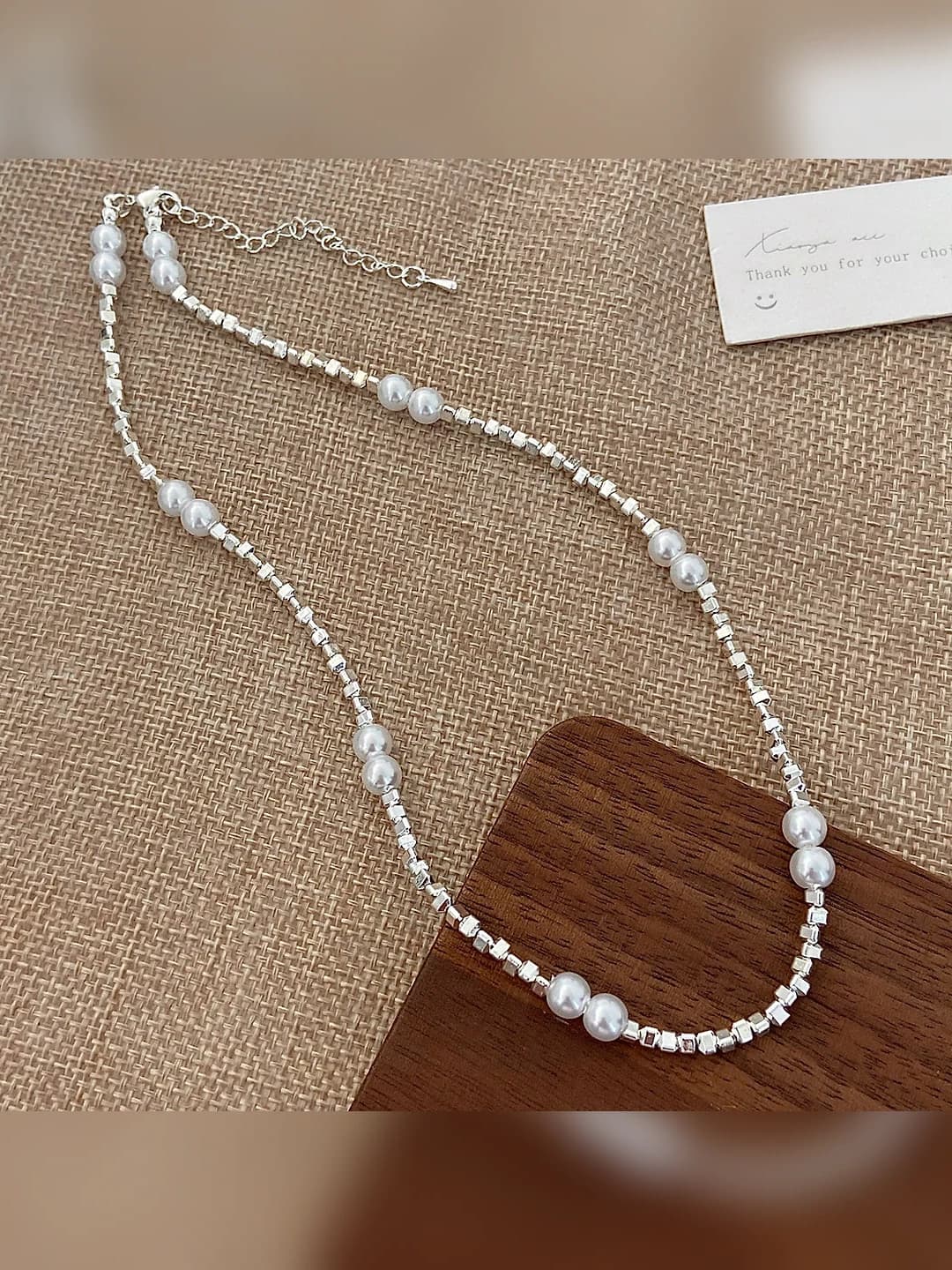 B-318 Fine silver Lustrous pearl chain