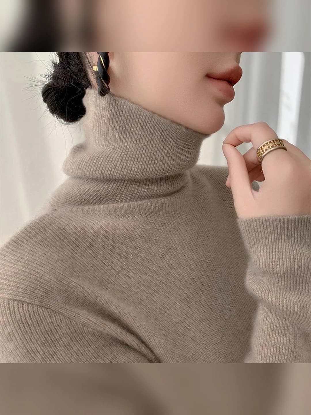 Women's autumn-winter slim fit long sleeve solid colour high neck knit sweater