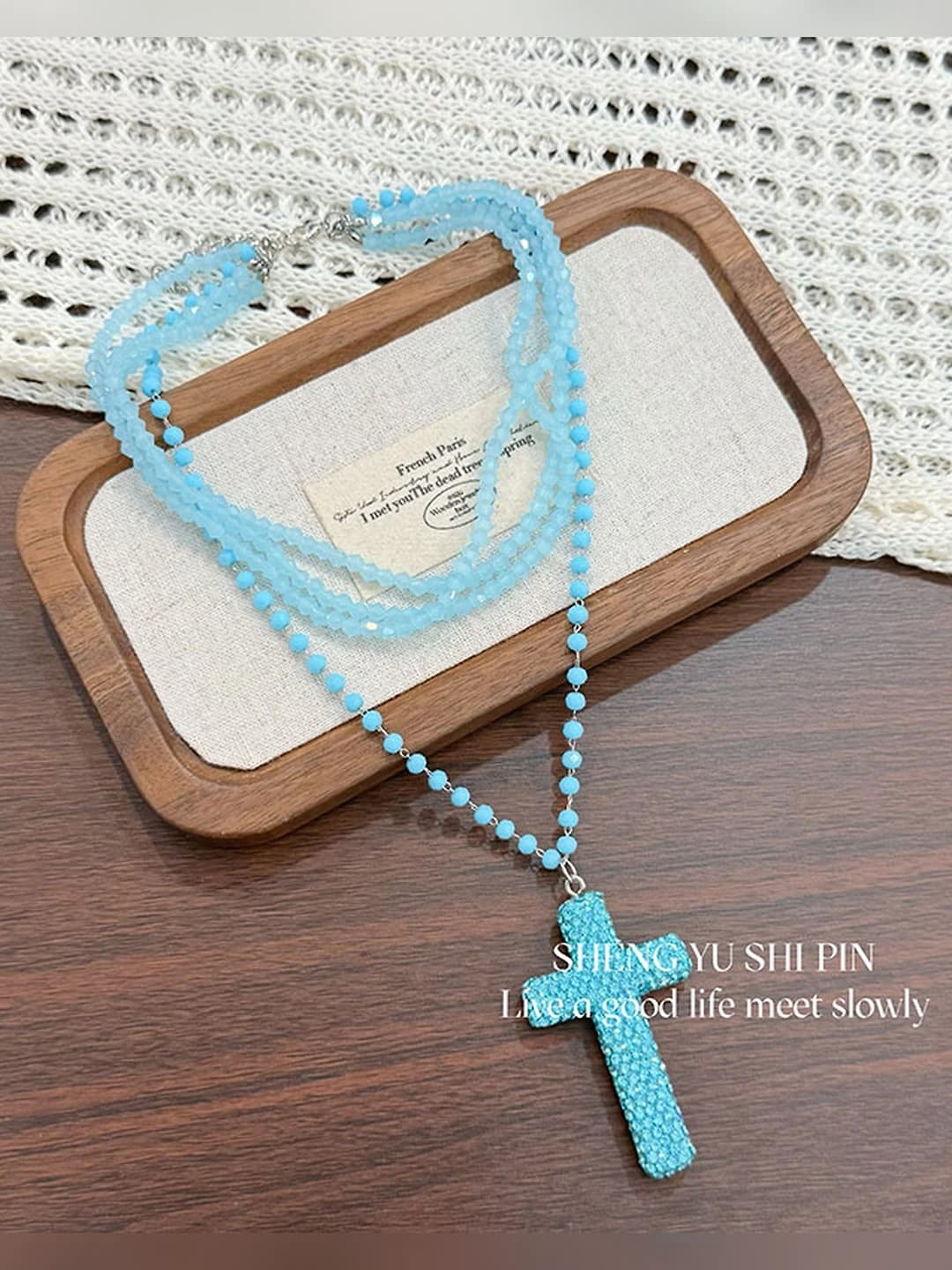 Blue cross necklace