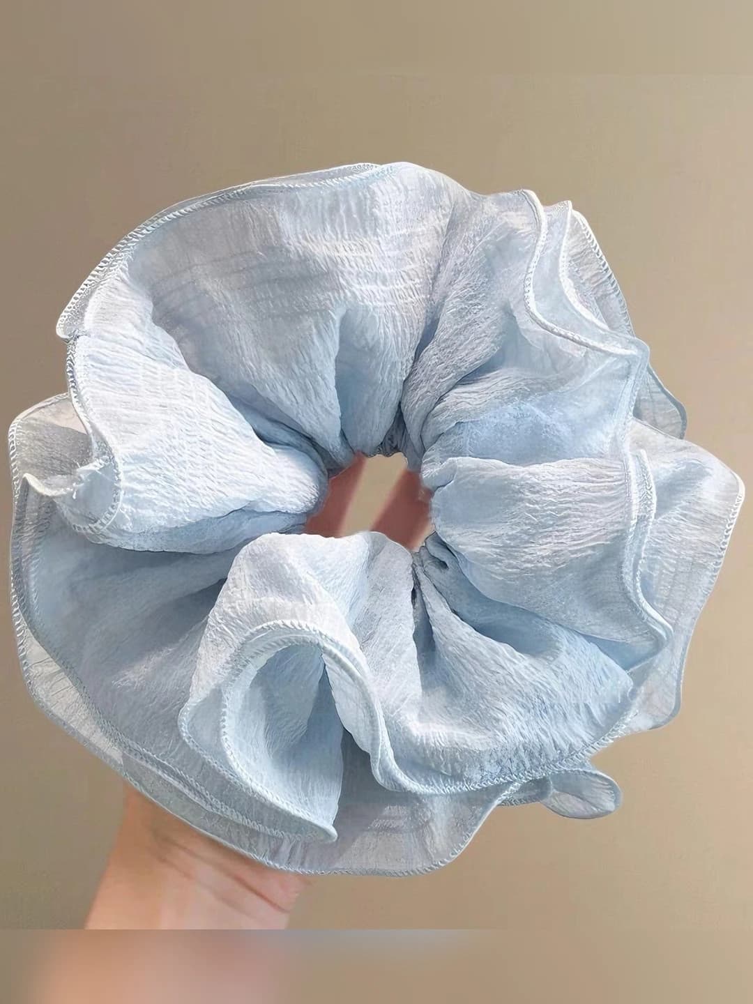 Blue ruffled scrunchie