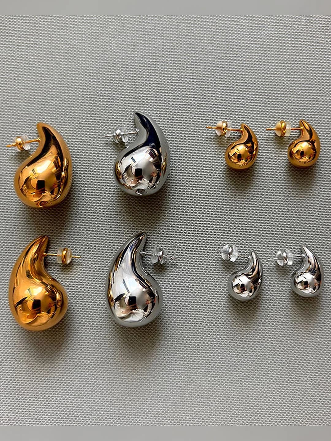 Women's 925 silver post earrings, 18k gold plated, teardrop shape