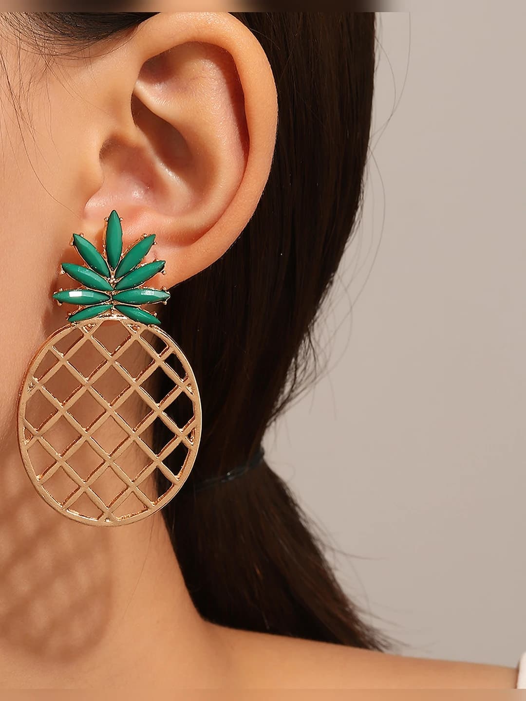 Women's ins style hollow pineapple earrings, fruit stud earrings with zirconia