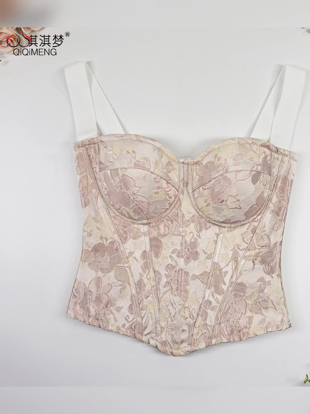 Women's slim fit plus size bodice with floral pattern