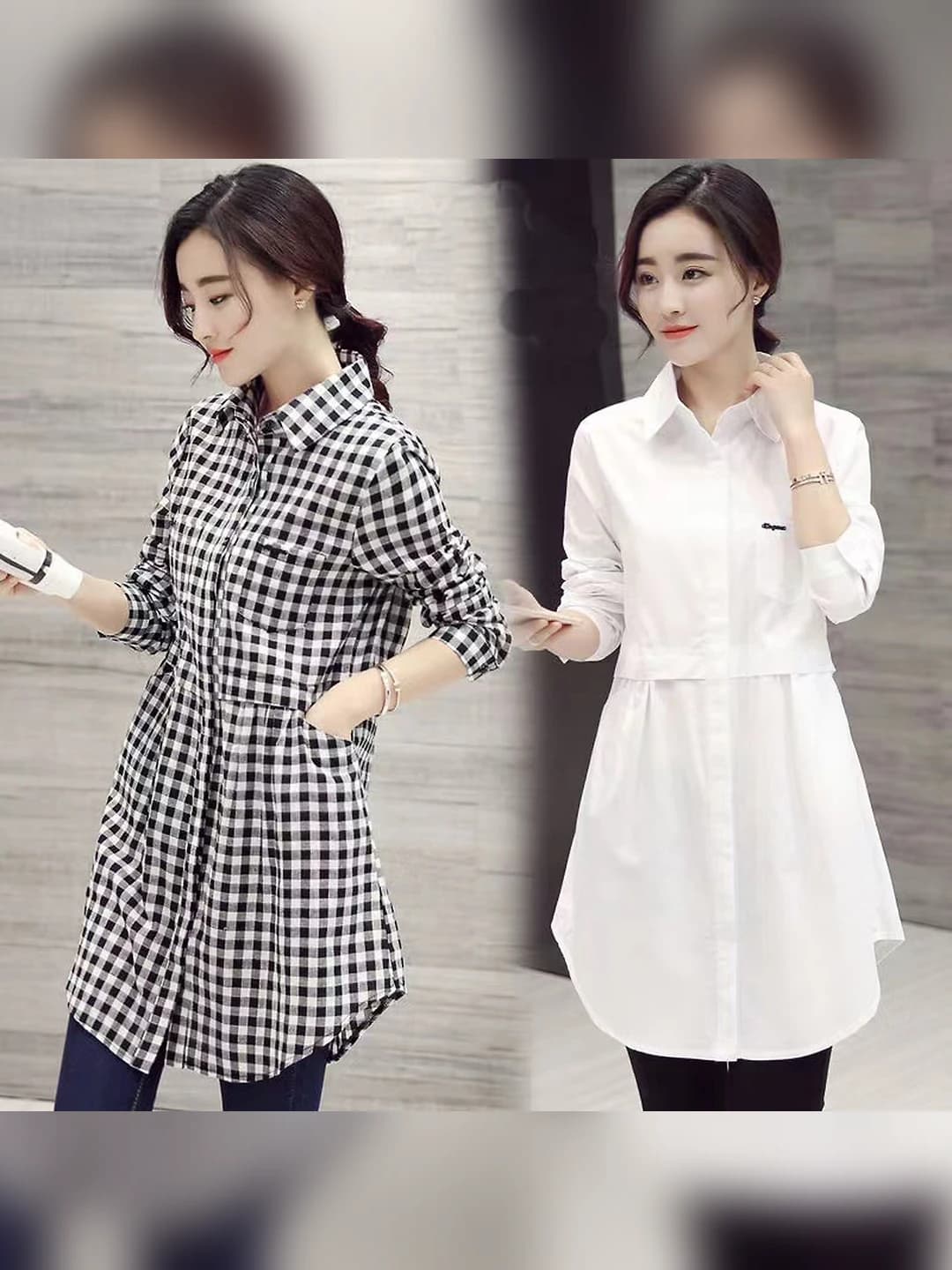 Women's shirt dress, plus size, checked, spring-summer, 2026, Korean style, loose fit, mid-length, long sleeve