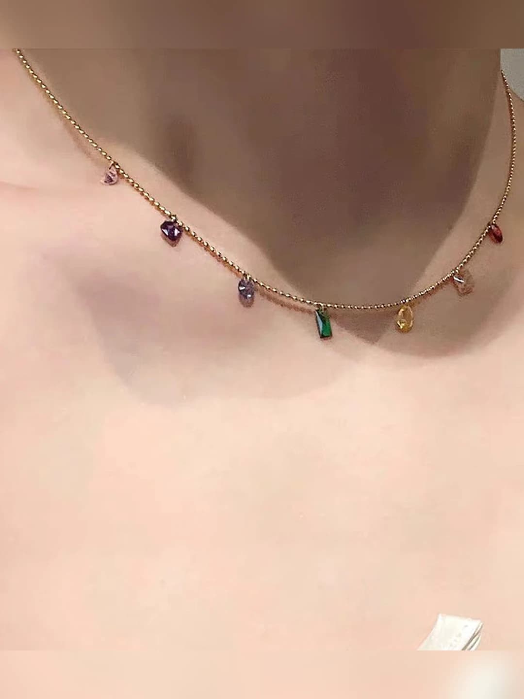 Women's geometric colored zircon tassel bracelet and necklace, retro style, simple and versatile design element
