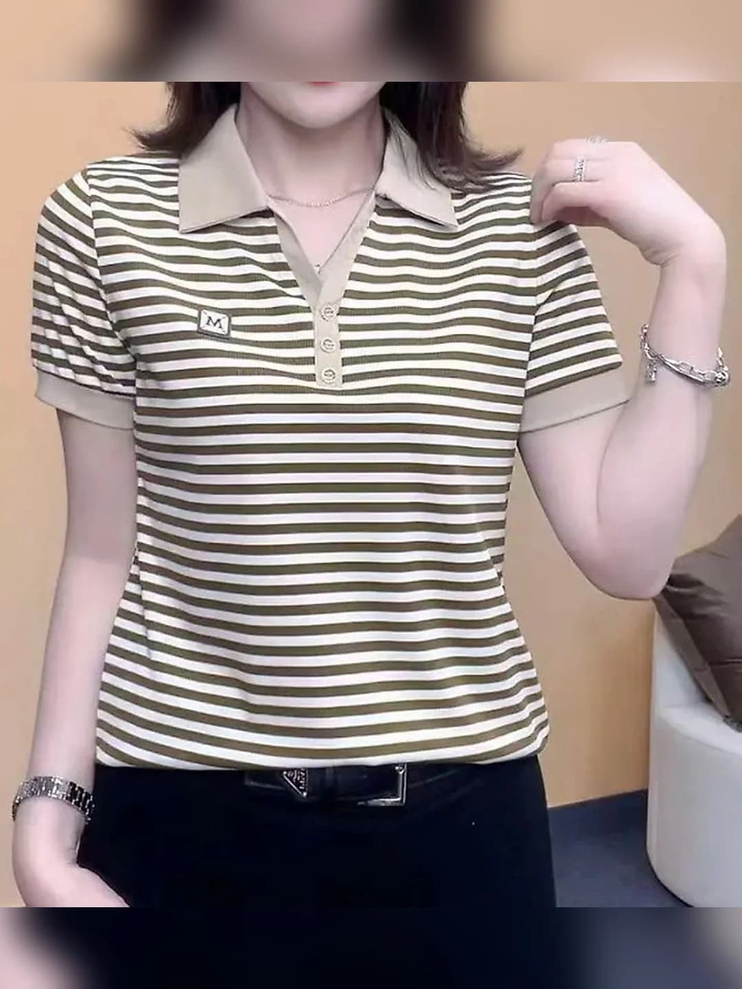 Green khaki striped