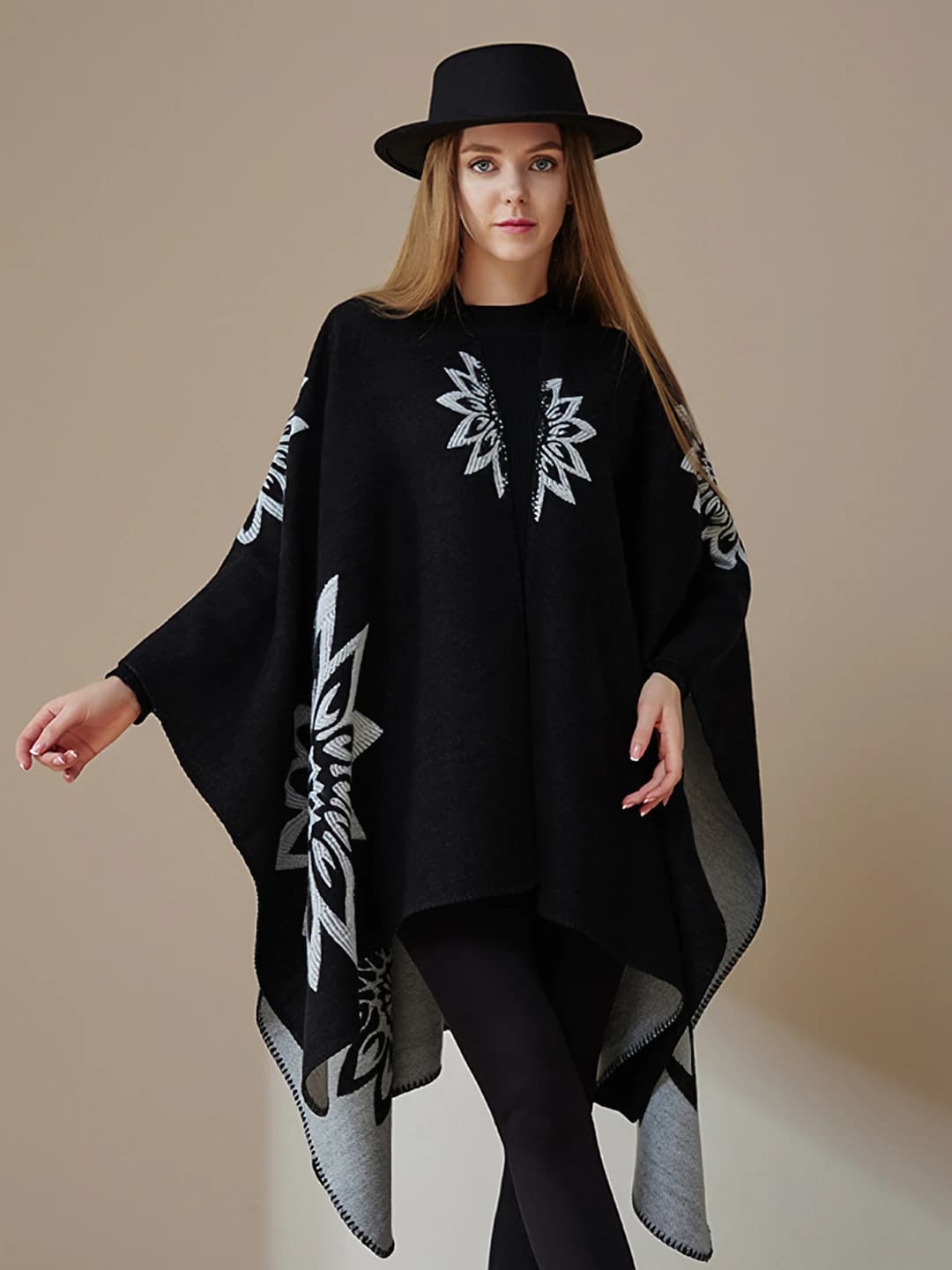 Women's warm thickened shawl with floral pattern