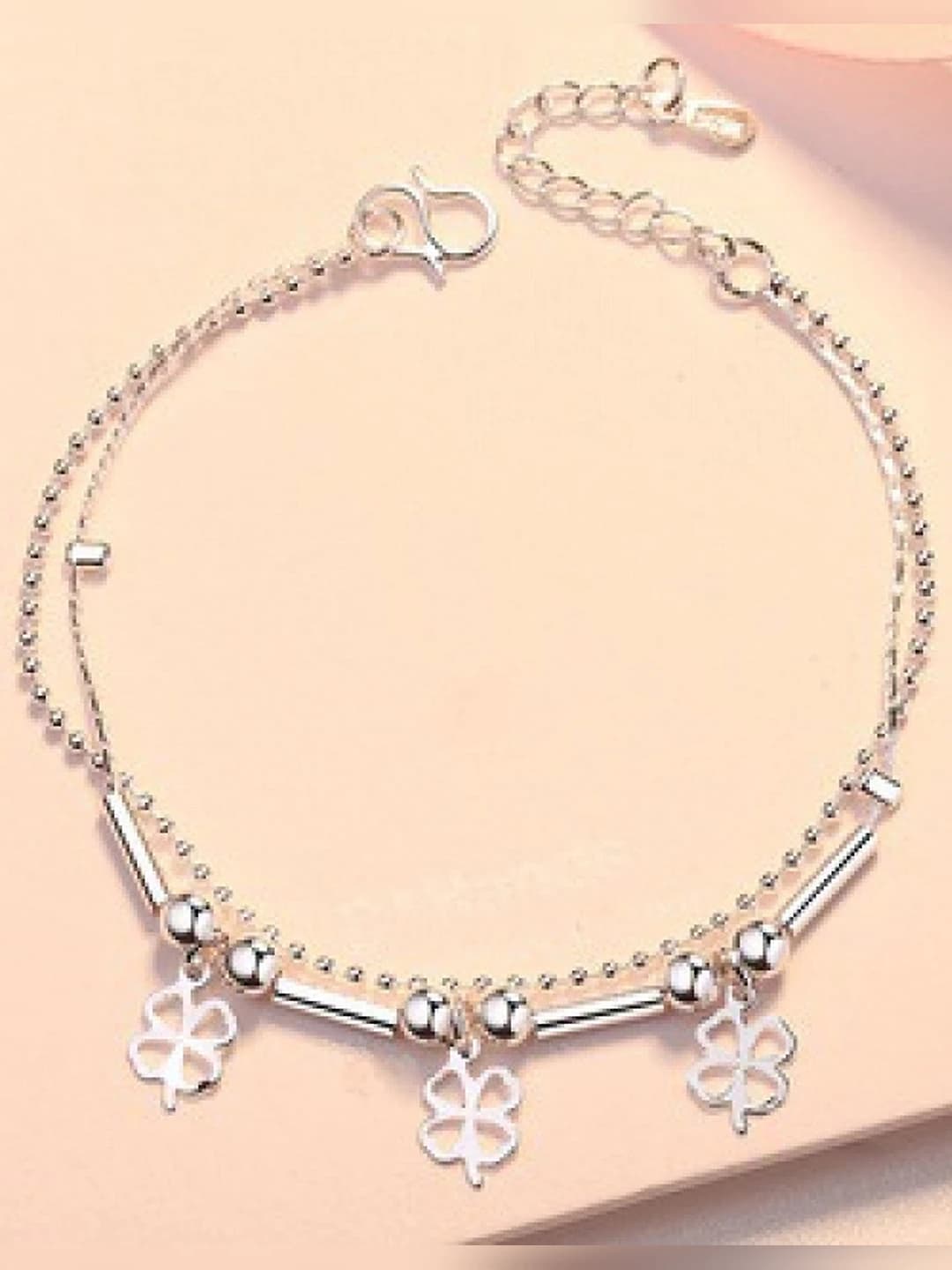 Hollow clover, silver bead tube