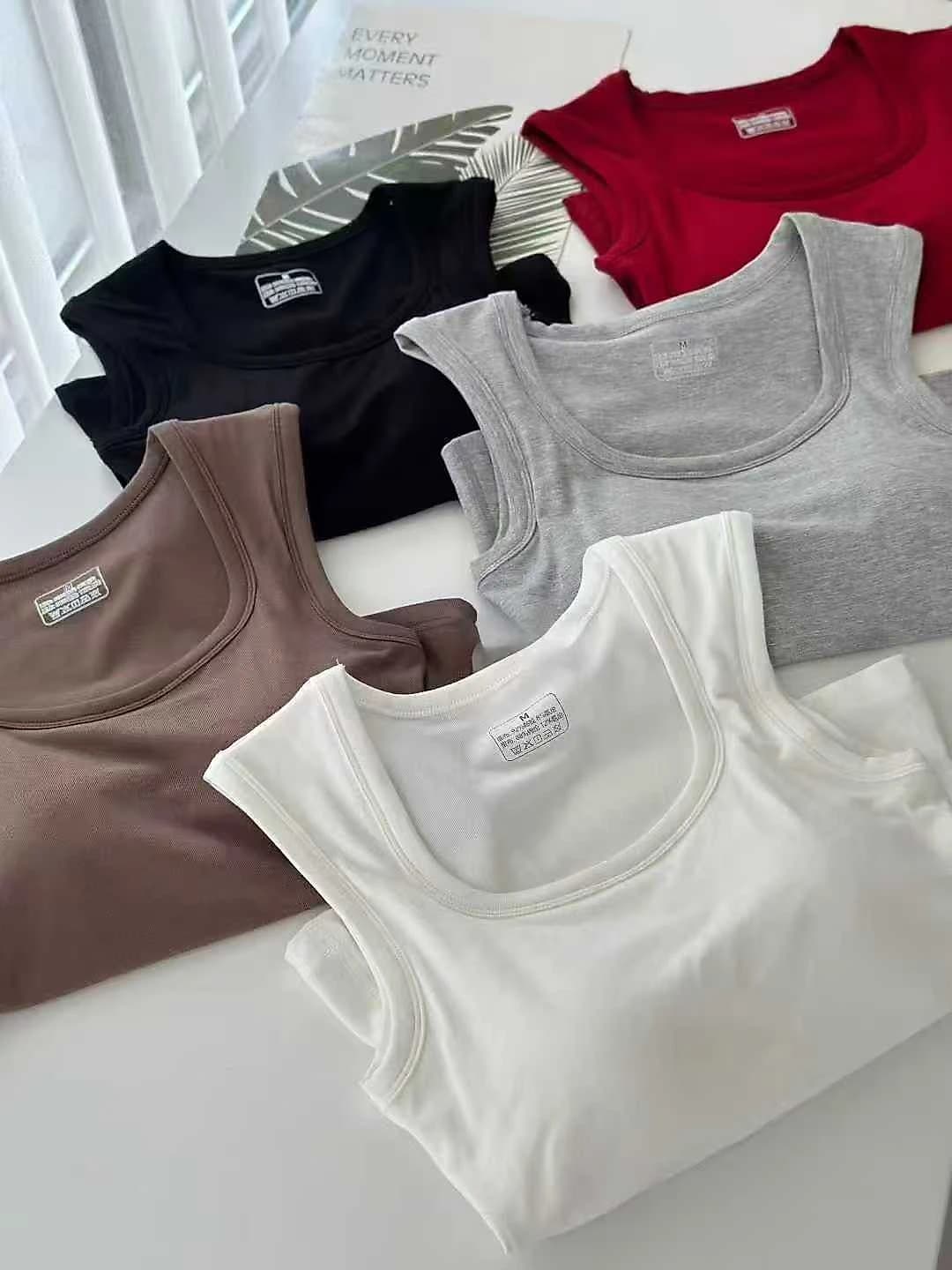 Women's slim fit tank top, camisole with built-in bra pads, wide straps, all-season